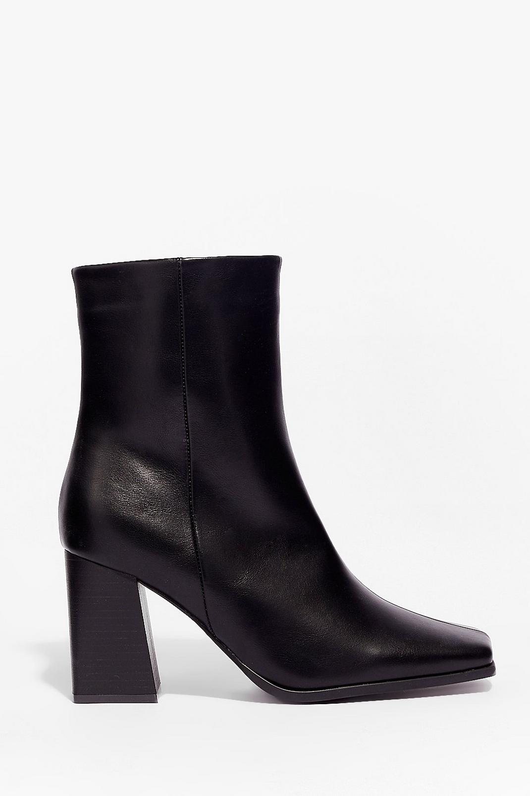 Faux Leather Square Toe Heeled Ankle Boots image number 1