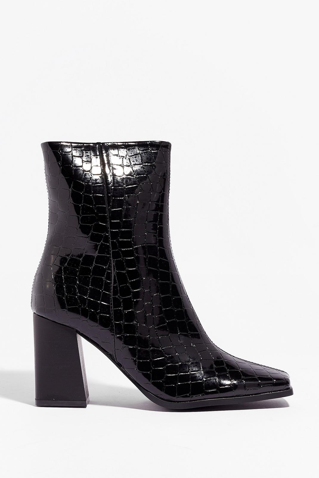Faux Leather Croc Heeled Ankle Boots image number 1
