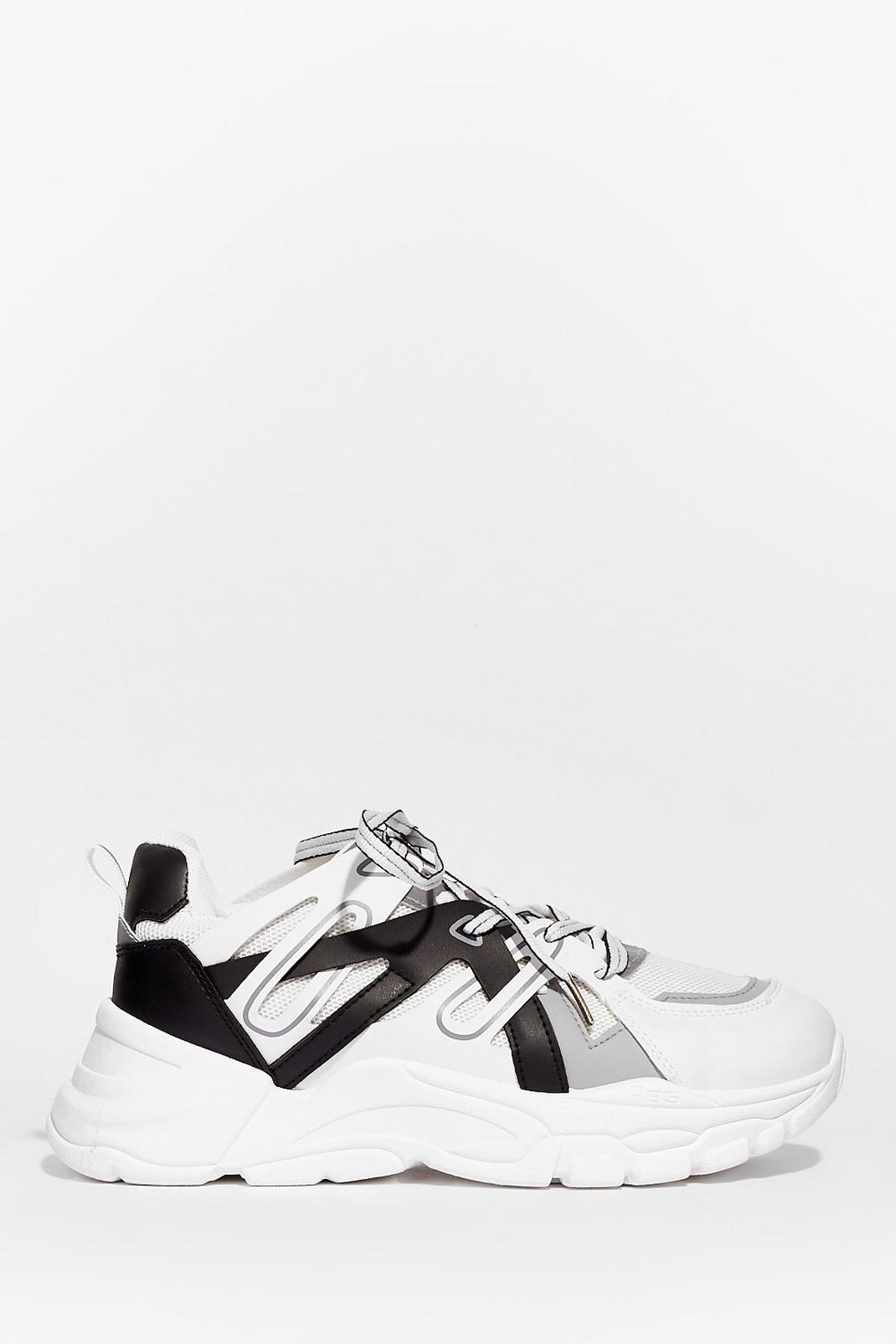 White Contrast Faux Leather Chunky Sneakers image number 1