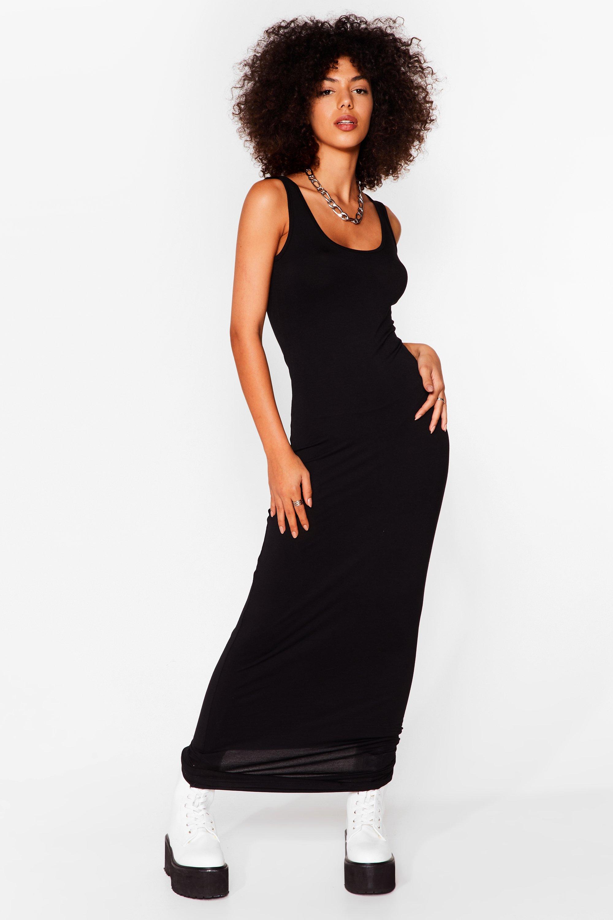 black scoop neck maxi dress