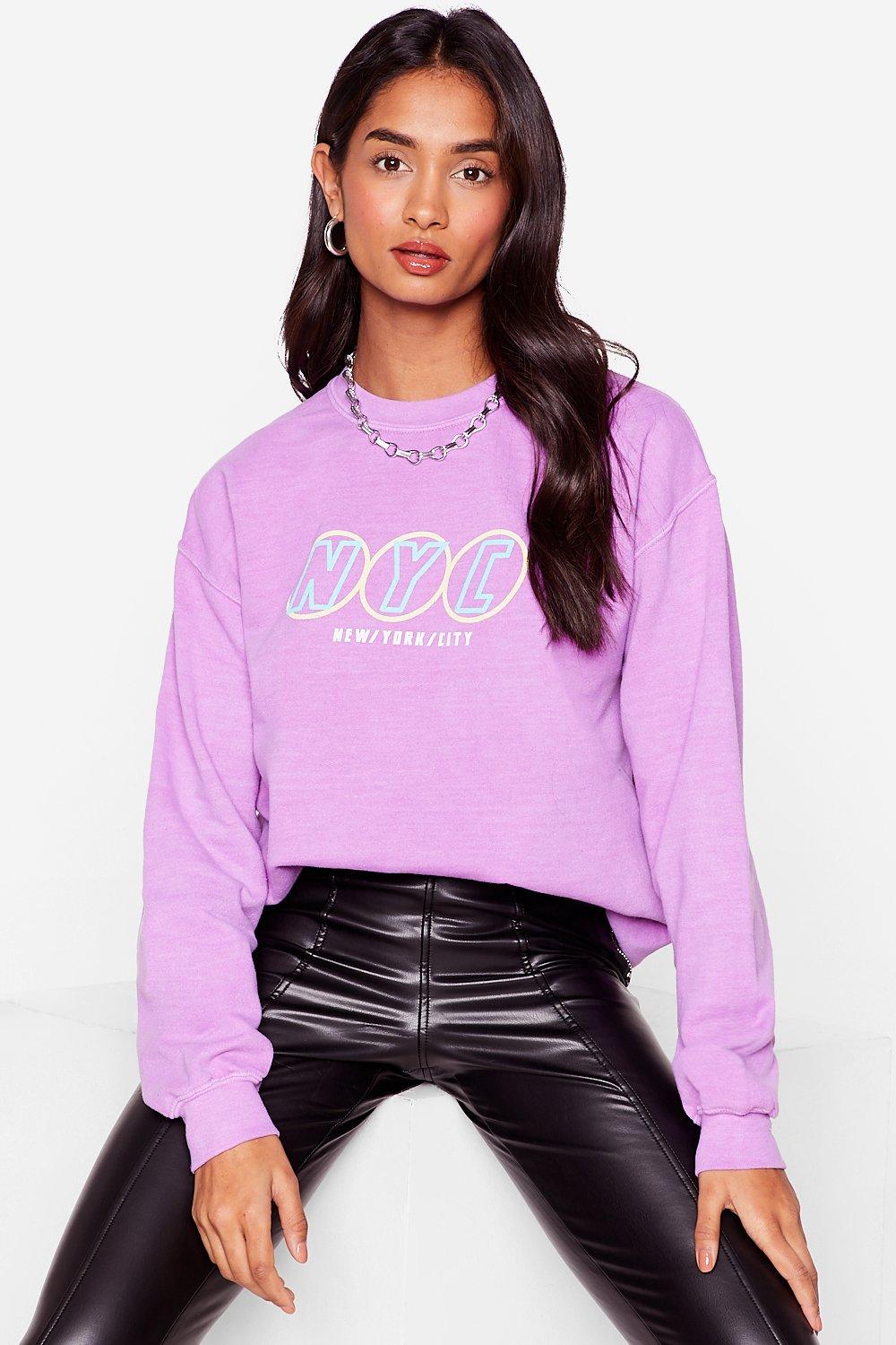 purple graphic sweatshirt