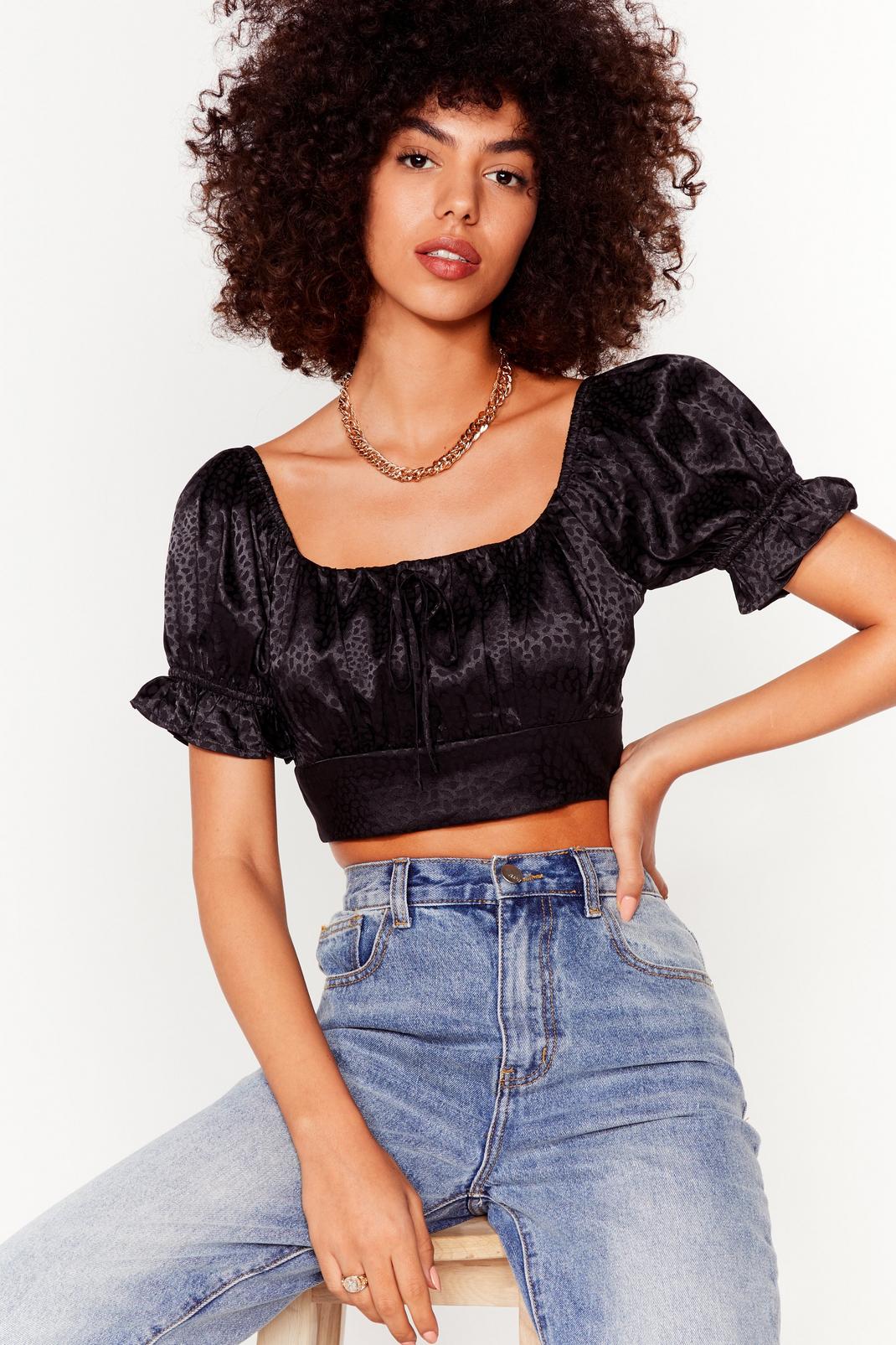 We're in a Ruche Satin Cropped Blouse image number 1
