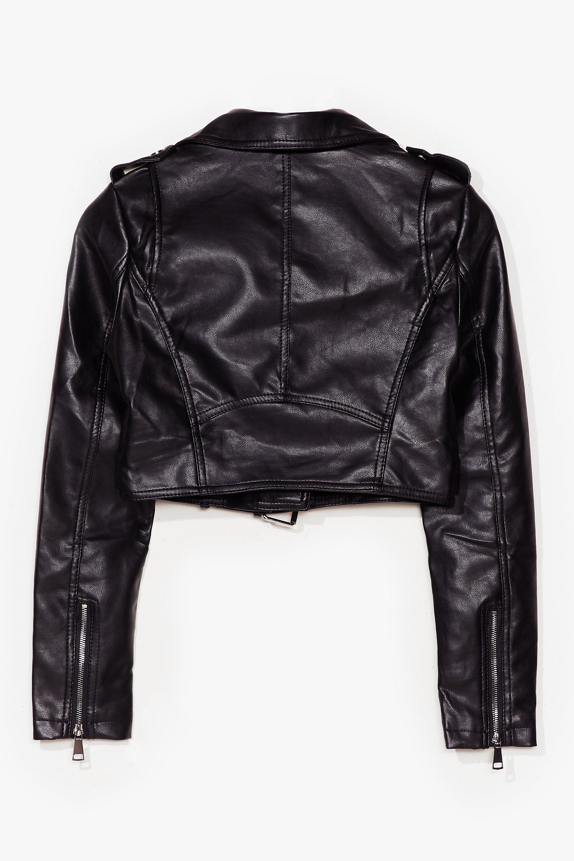 Cropped faux-leather biker jacket