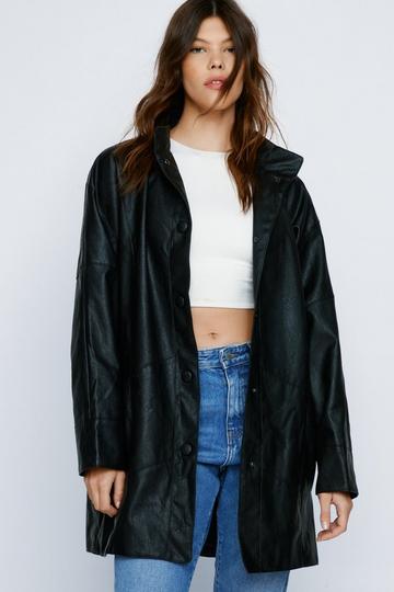 Black Oversized Longline Faux Leather Jacket