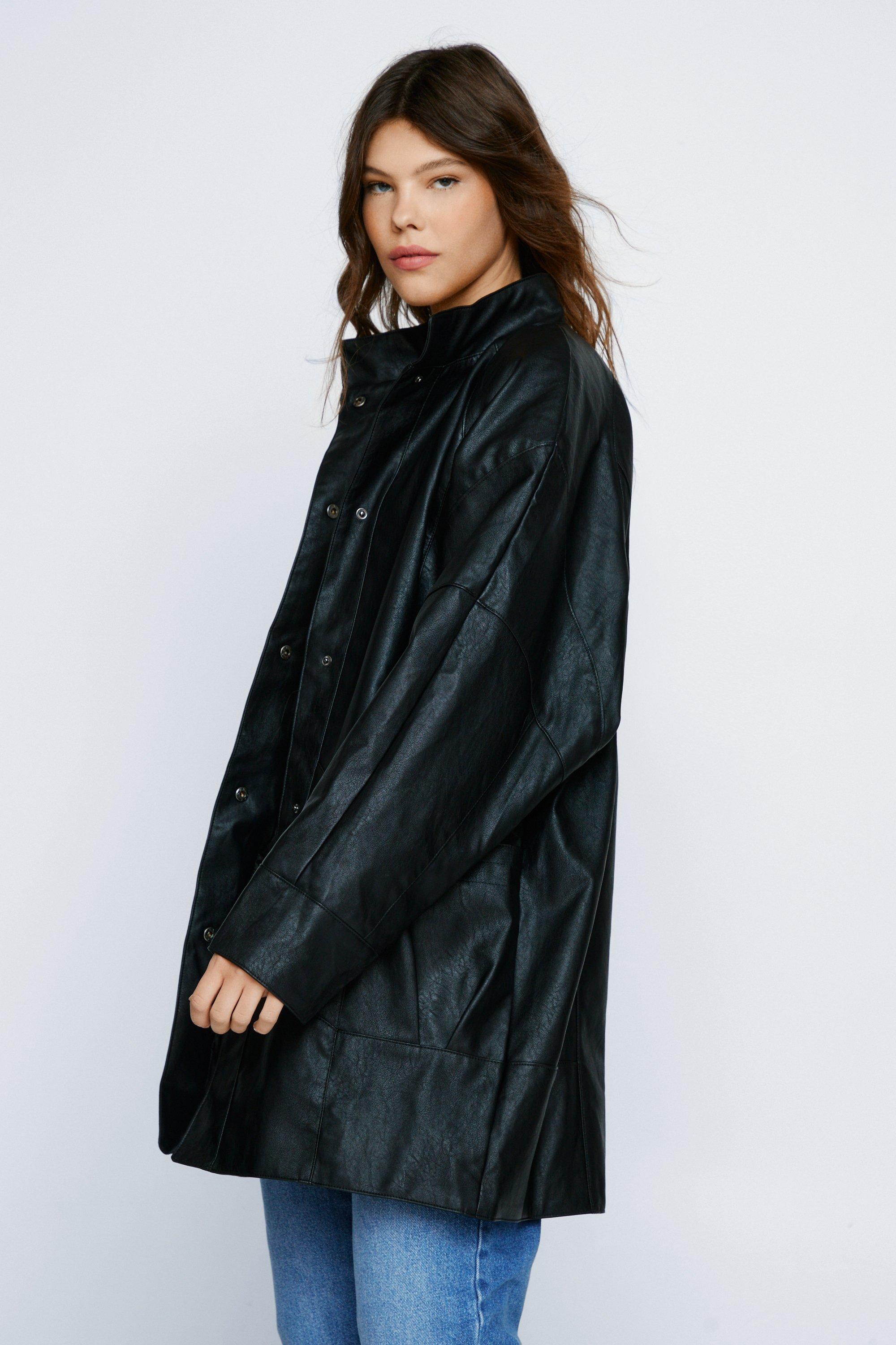 Faux leather outlet longline jacket