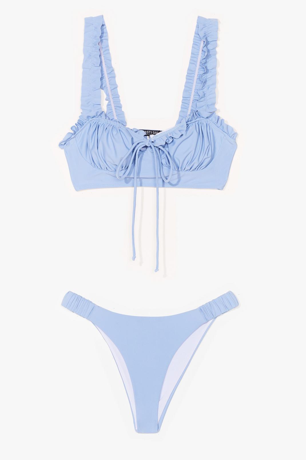 Light blue Ruffle Strap High Leg Bikini Set image number 1