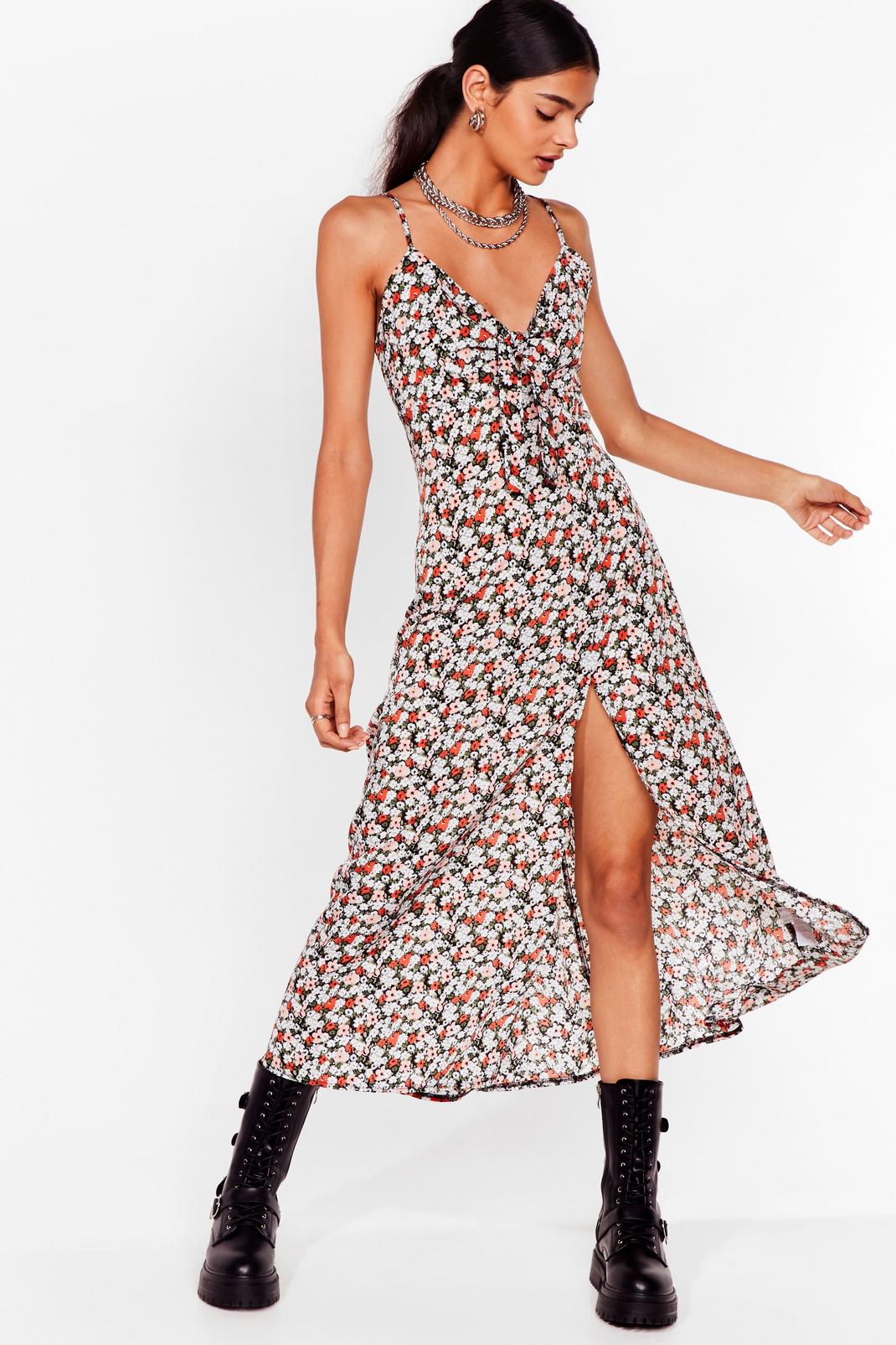 Tie Front Midi Cami Dress in ditsy floral image number 1