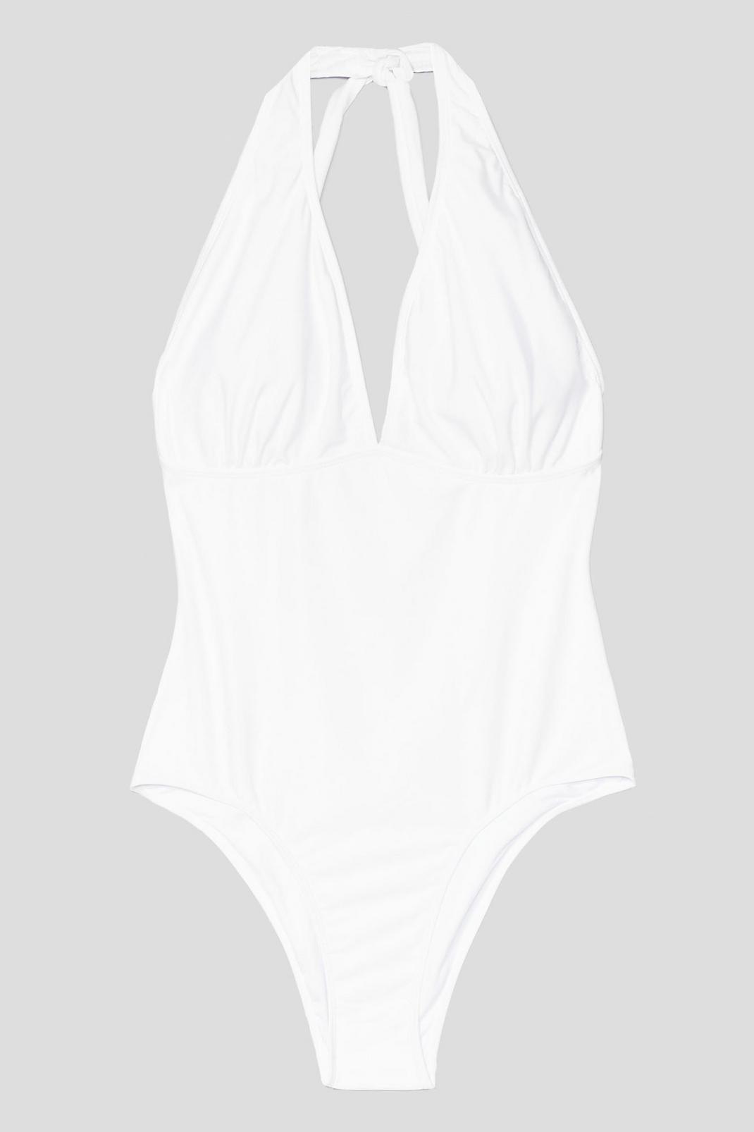 White Plus Size Halter Plunge Swimsuit image number 1