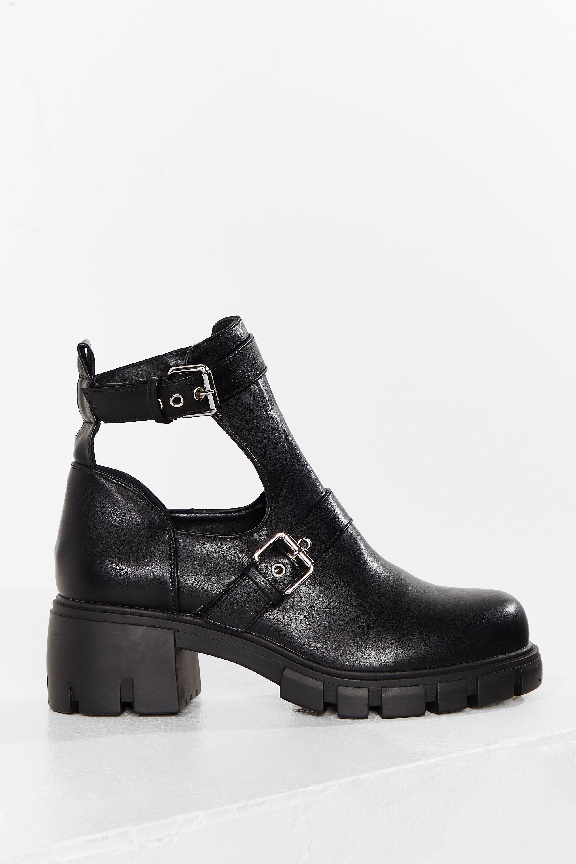 Cut Out of Their League Faux Leather Chunky Boots