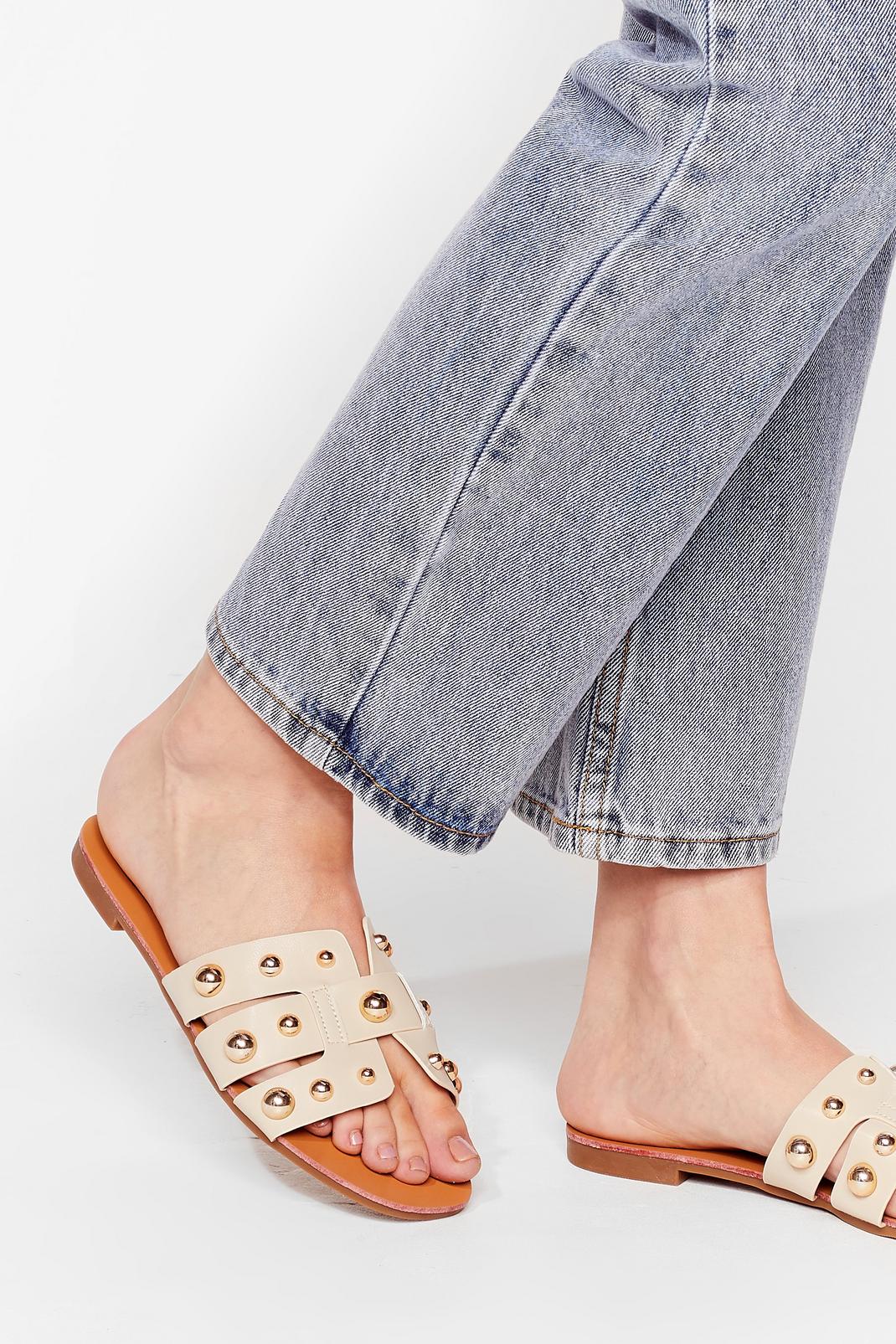 Faux Leather Studded Flat Sandals image number 1