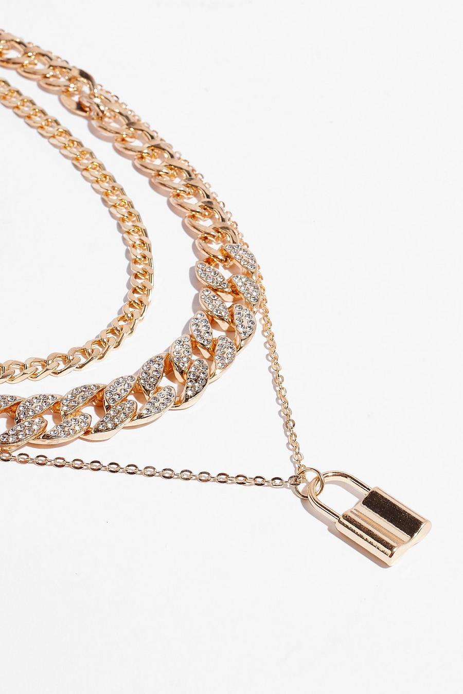 Padlock Pendant Layered Chain Necklace