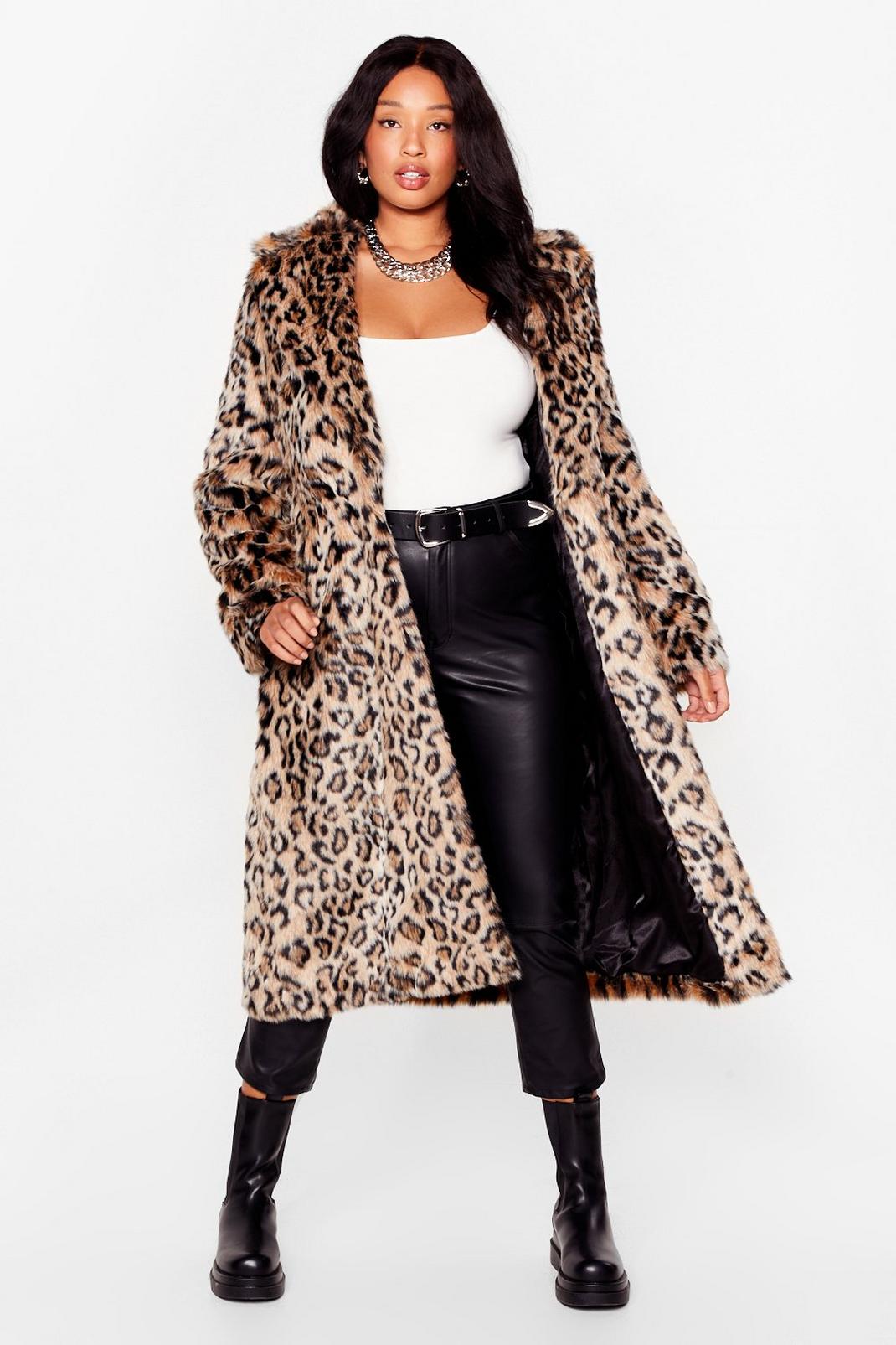 Grande taille - Manteau long en fausse fourrure à imprimé léopard Chat alors image number 1