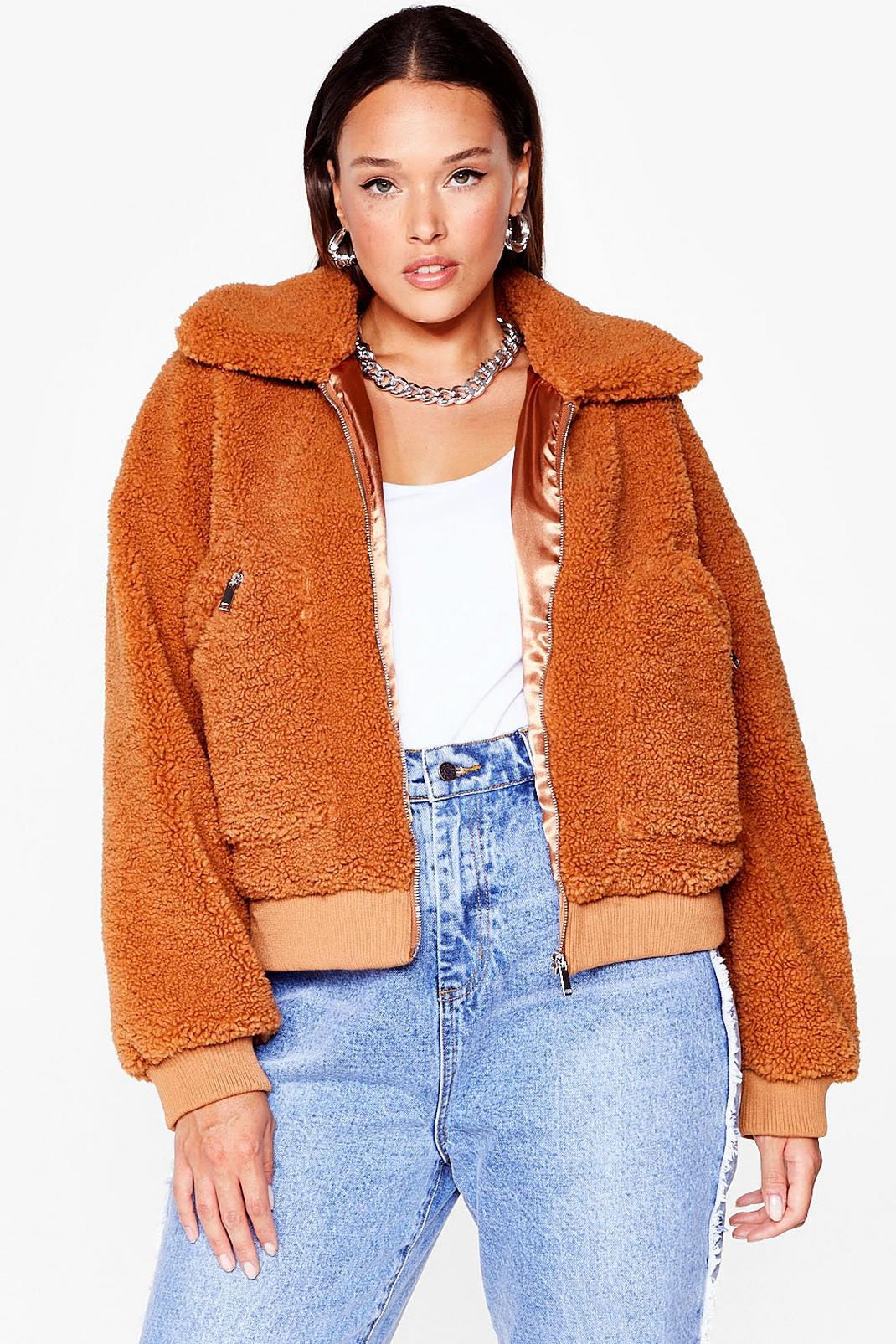 Toffee Plus Size Cropped Sherpa Jacket image number 1