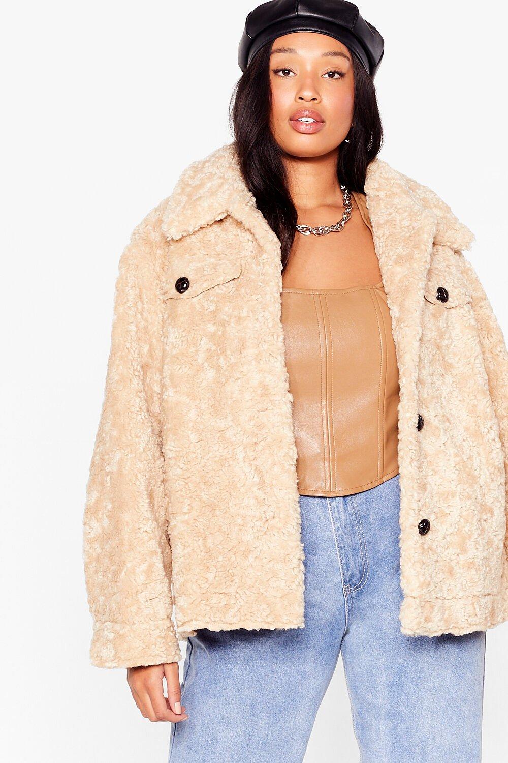 plus size faux shearling coat