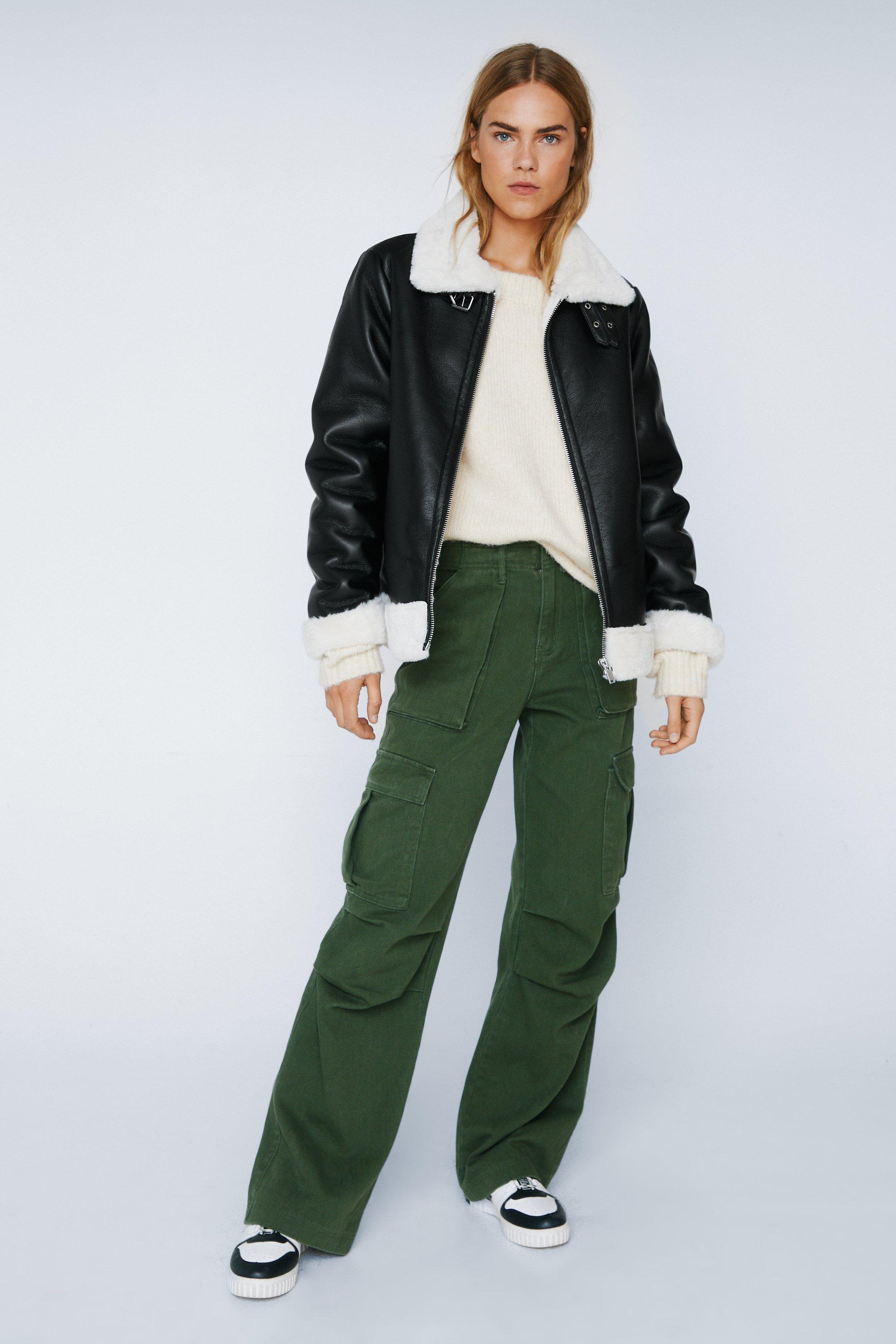 uo oversized faux leather aviator jacket