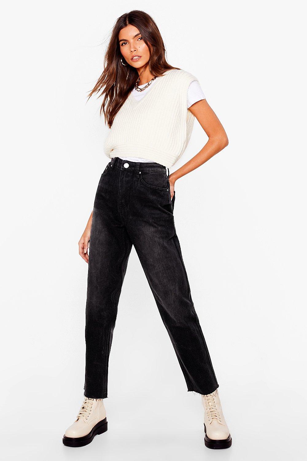 black raw hem mom jeans