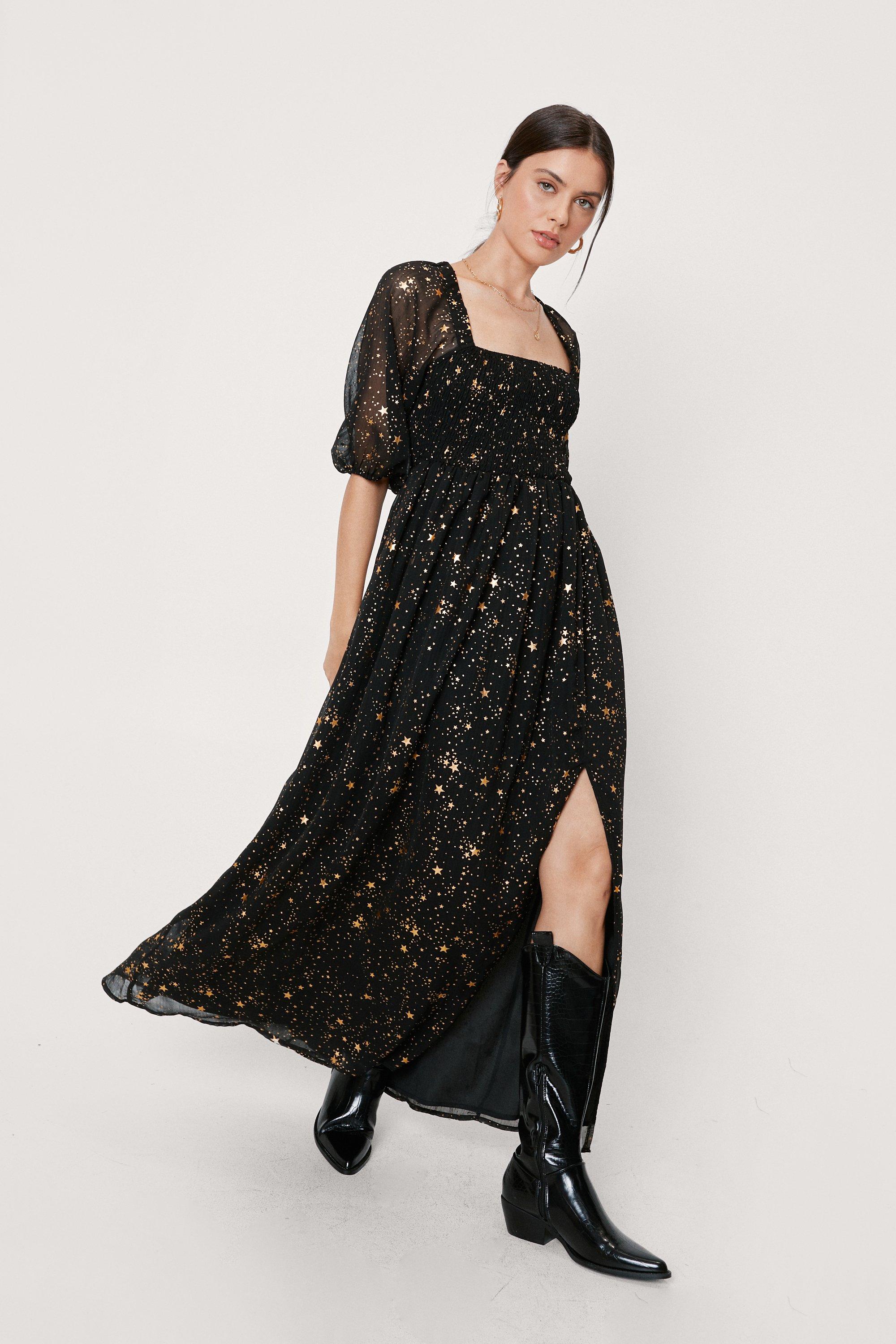 Star Metallic Maxi Slit Dress | Nasty Gal