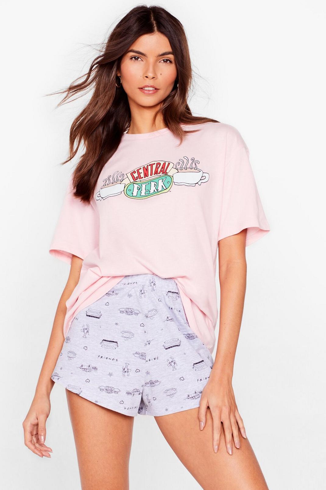 Blush Central Perk Graphic Tee and Shorts Pajama Set image number 1