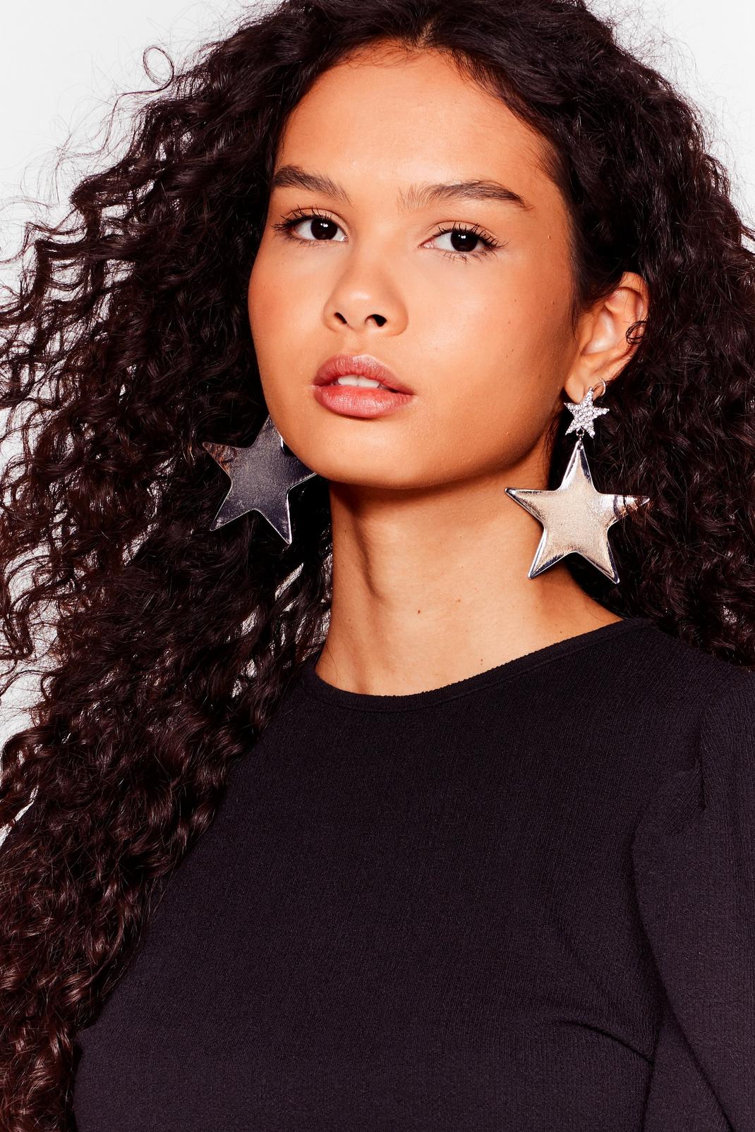 Silver Oversized Star Drop Earrings image number 1