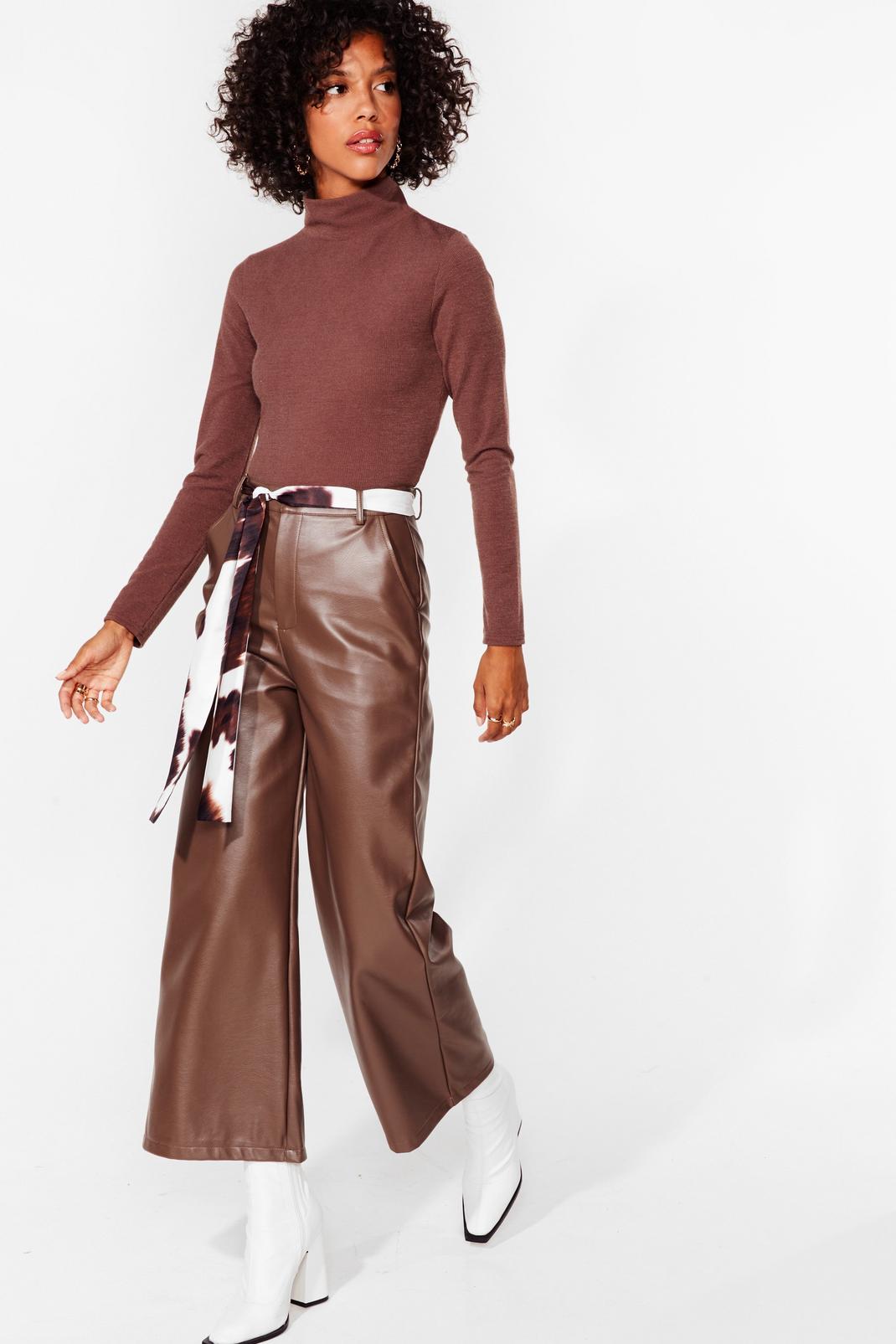 Pantalon large et court en simili Sa-tanné swag, Chocolate image number 1