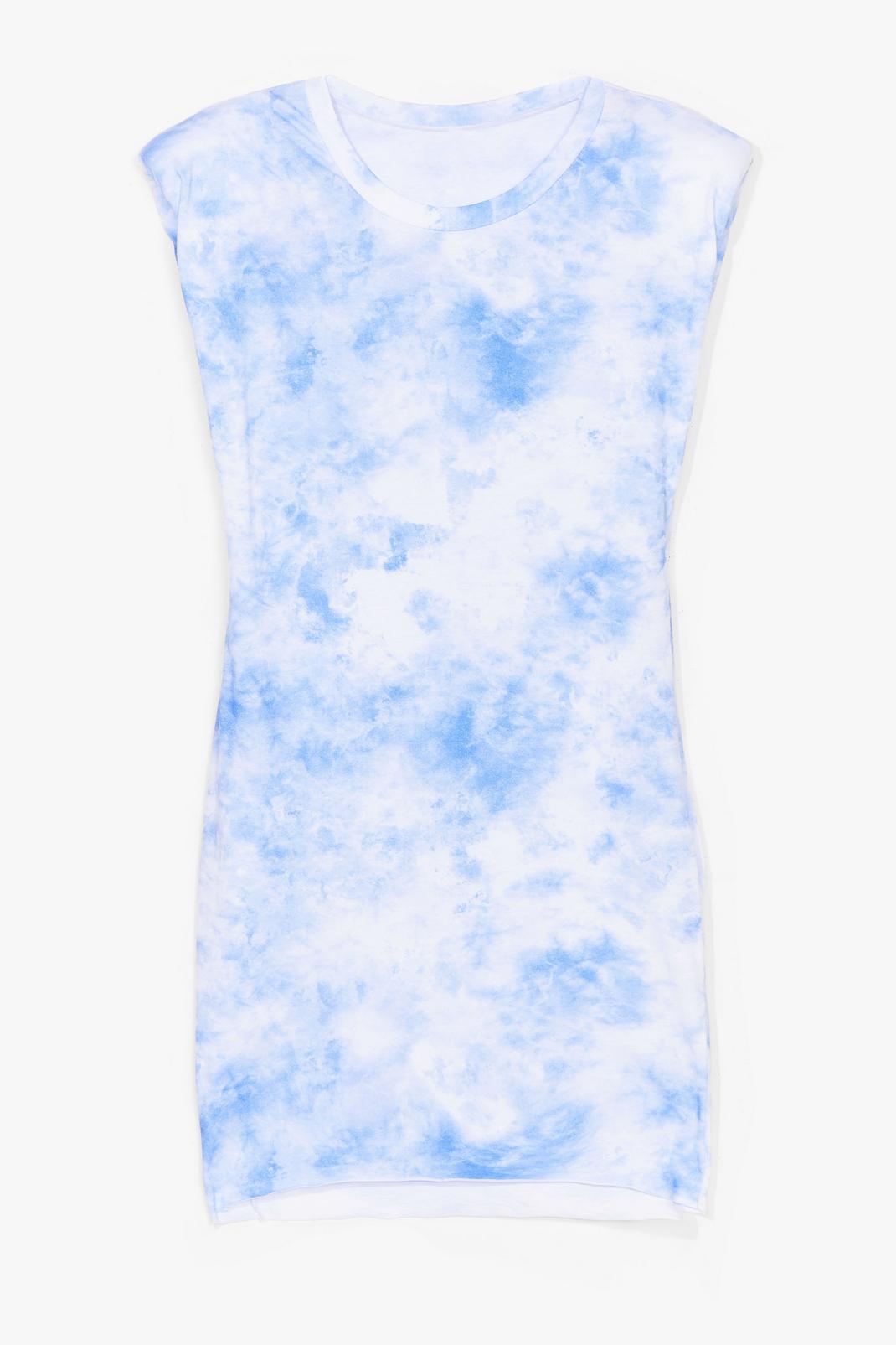 Blue Tie Dye Crew Neck Shoulder Pad Mini Dress image number 1