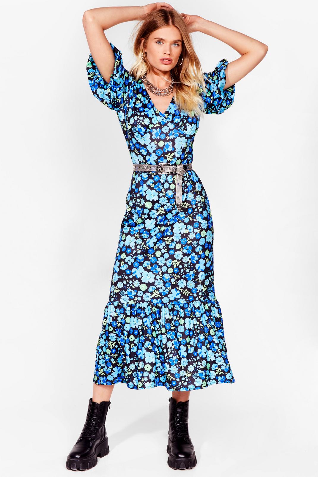 Floral Puff Sleeve Relaxed Midaxi Dress image number 1