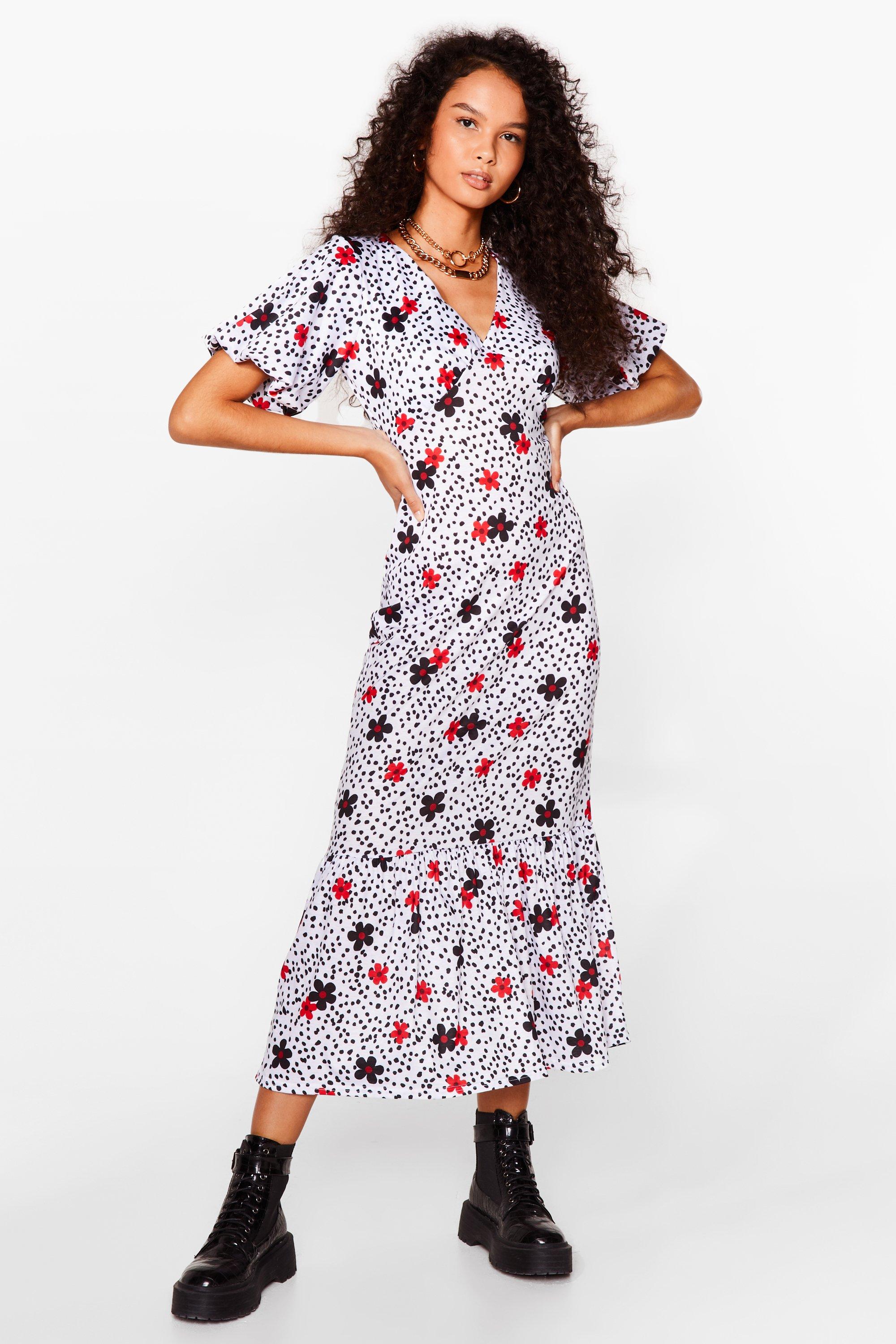 white spotty midi dress