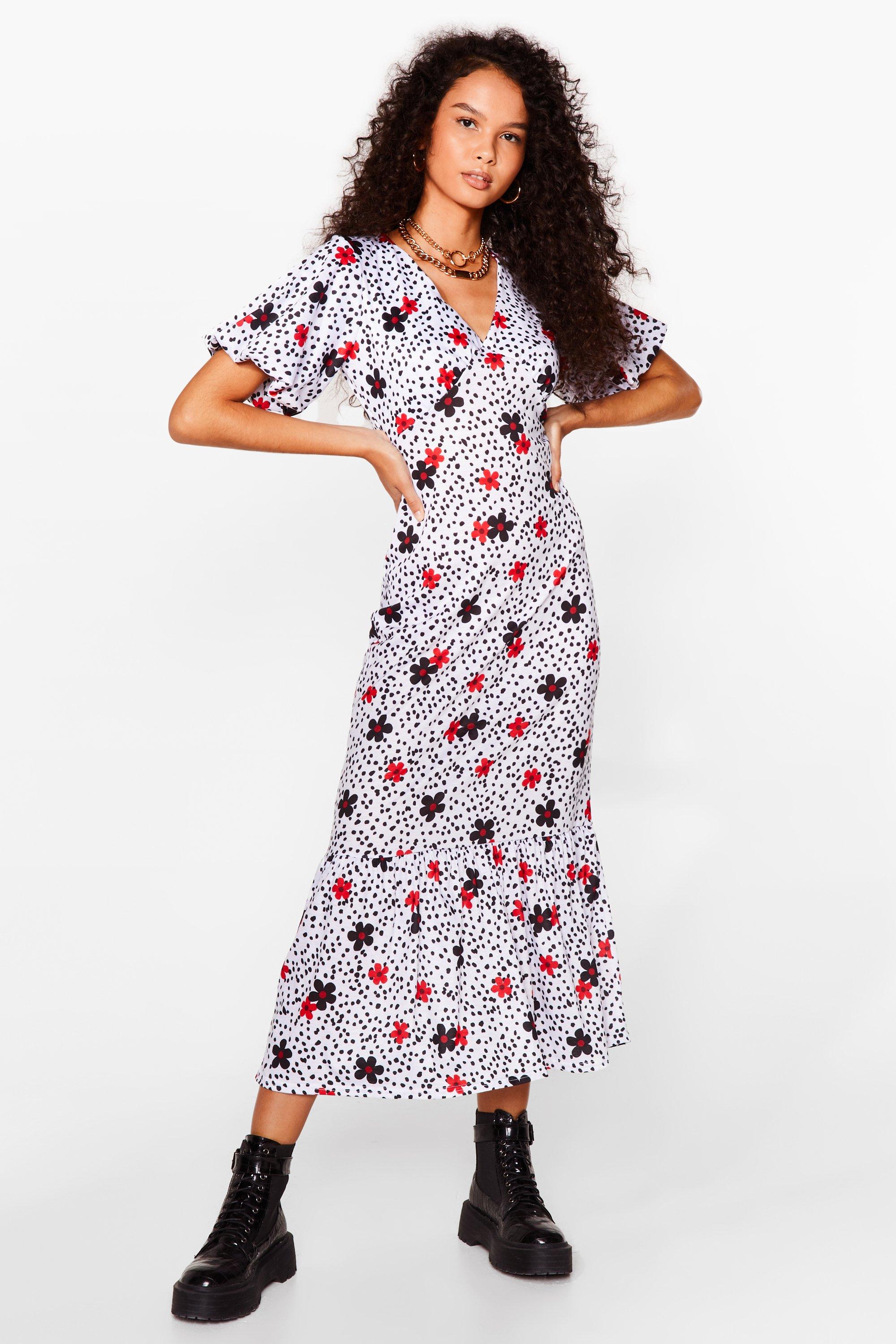 red spotty midi dress