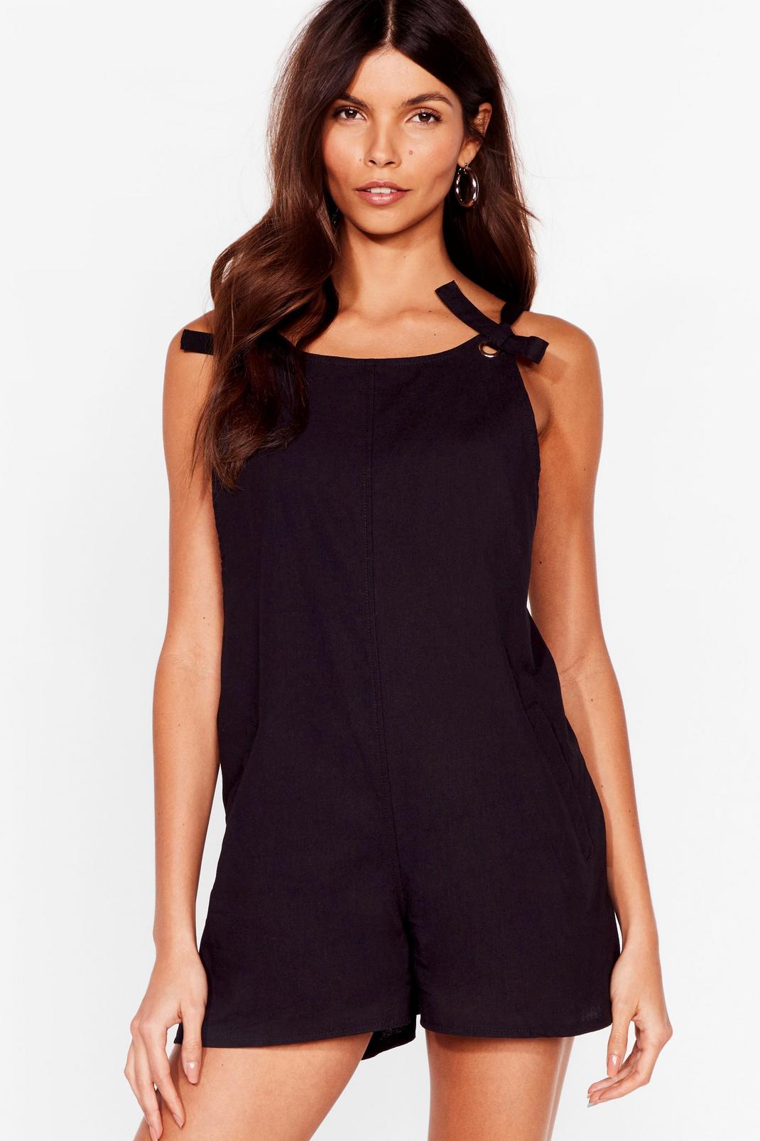 Black Work For It Tie Overall Romper image number 1