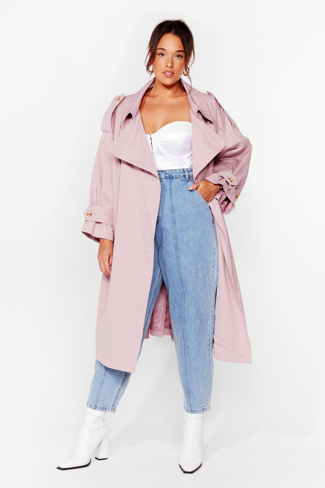 Pink Cover Your Basics Plus Belted Trench Coat image number 1