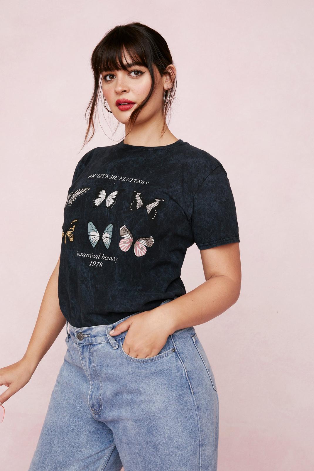 Charcoal Plus Size Butterfly Graphic T-Shirt image number 1
