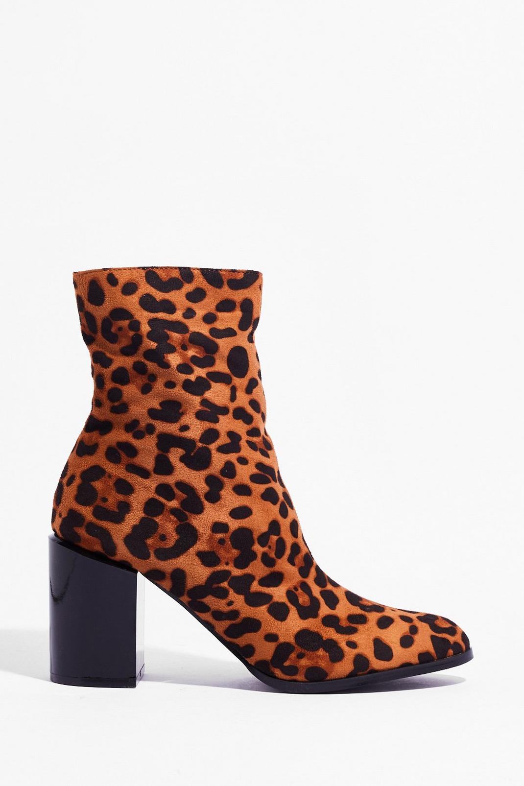 Brown Leopard Print Heeled Ankle Boots image number 1