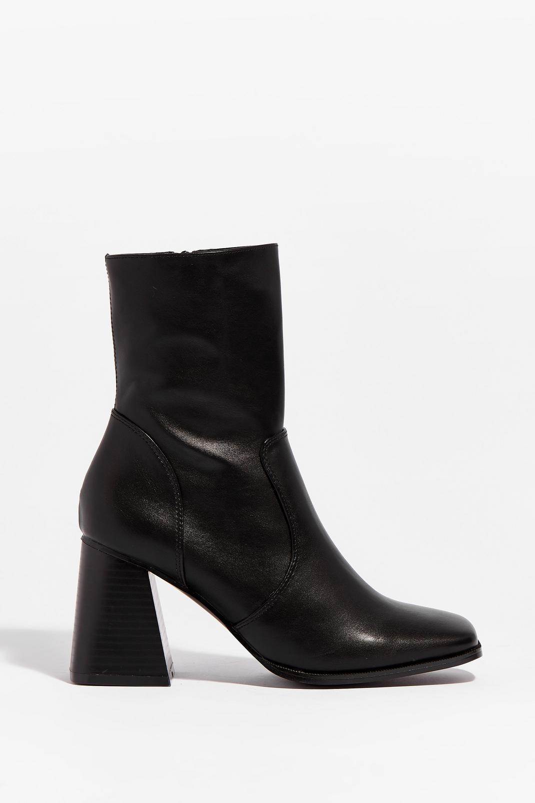 Black Faux Leather Block Heel Zip Up Boots image number 1
