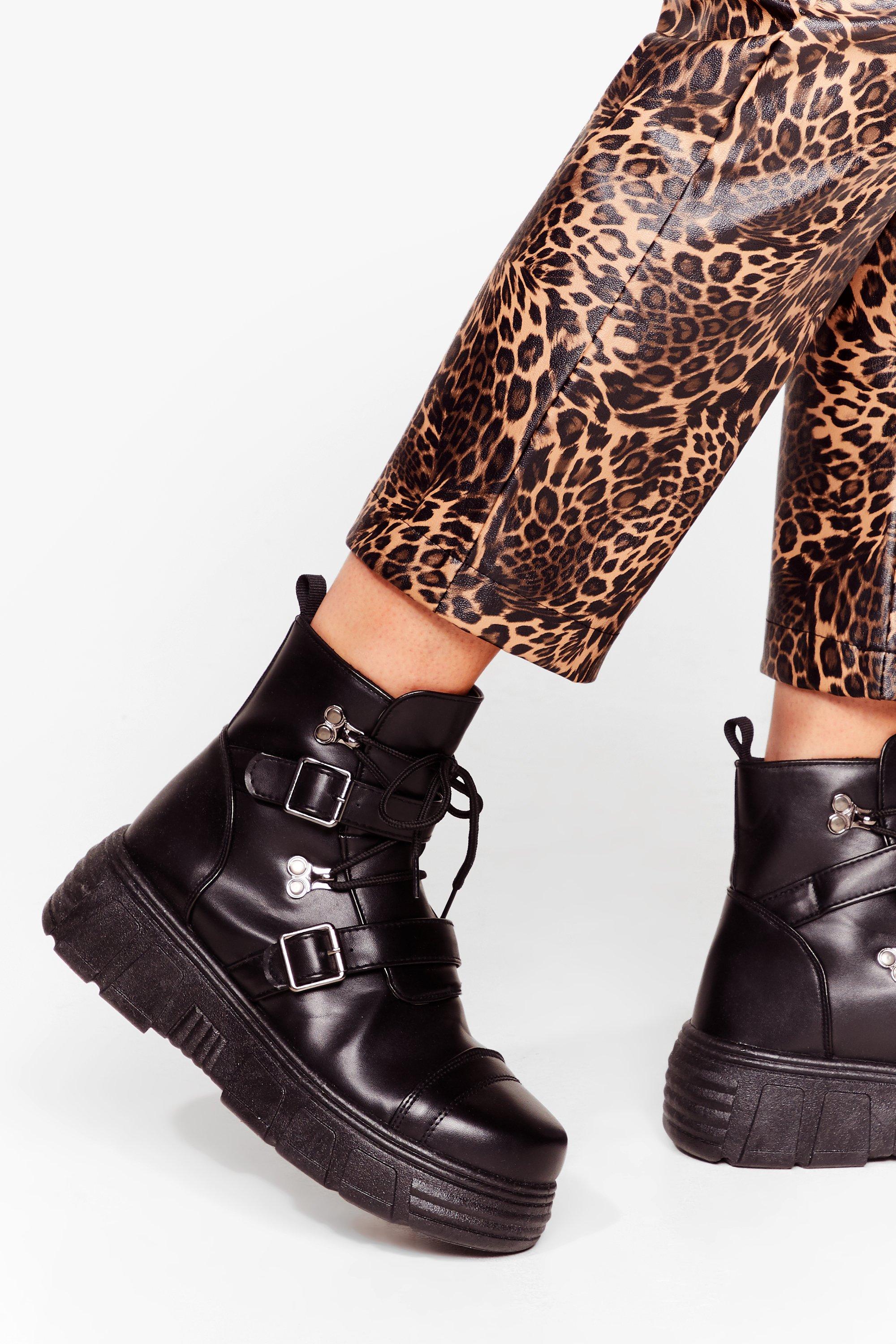 faux leather chunky boots