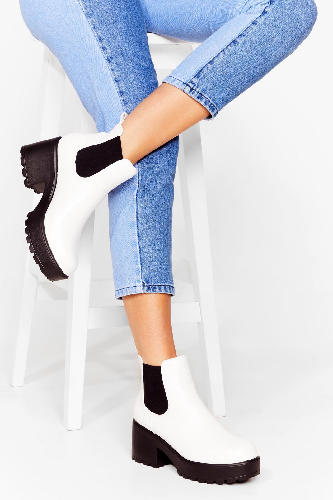 White Platform Chunky Ankle Boots image number 1