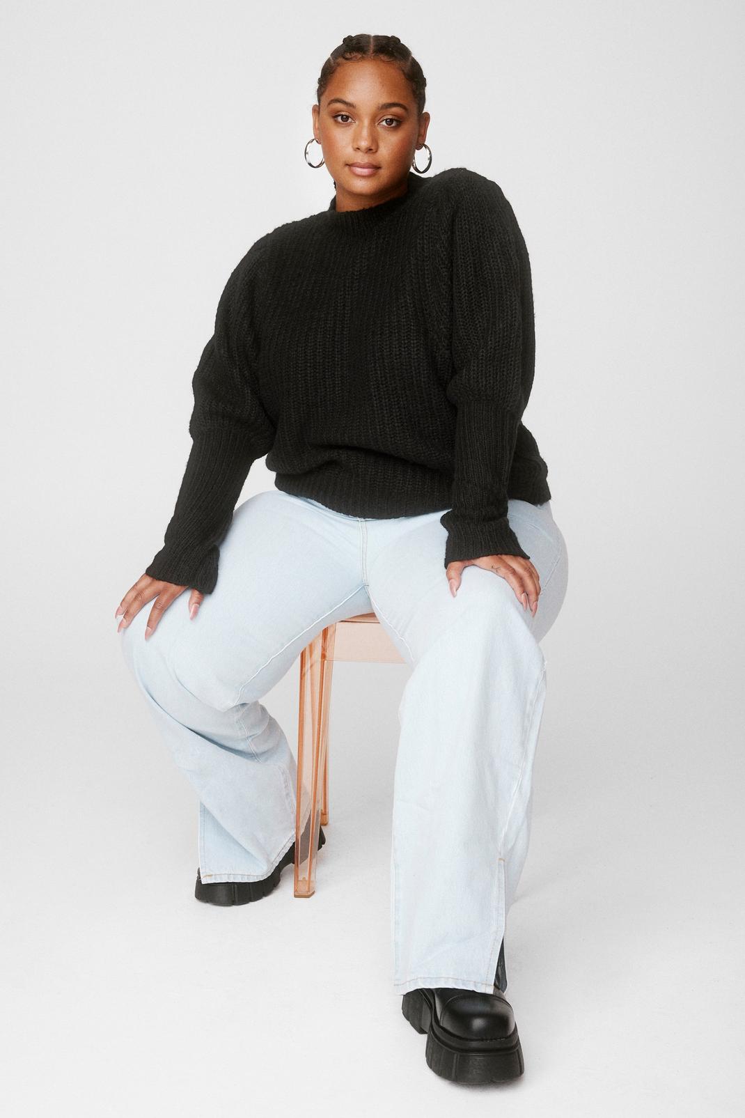 Black Plus Size Knitted High Neck Sweater image number 1