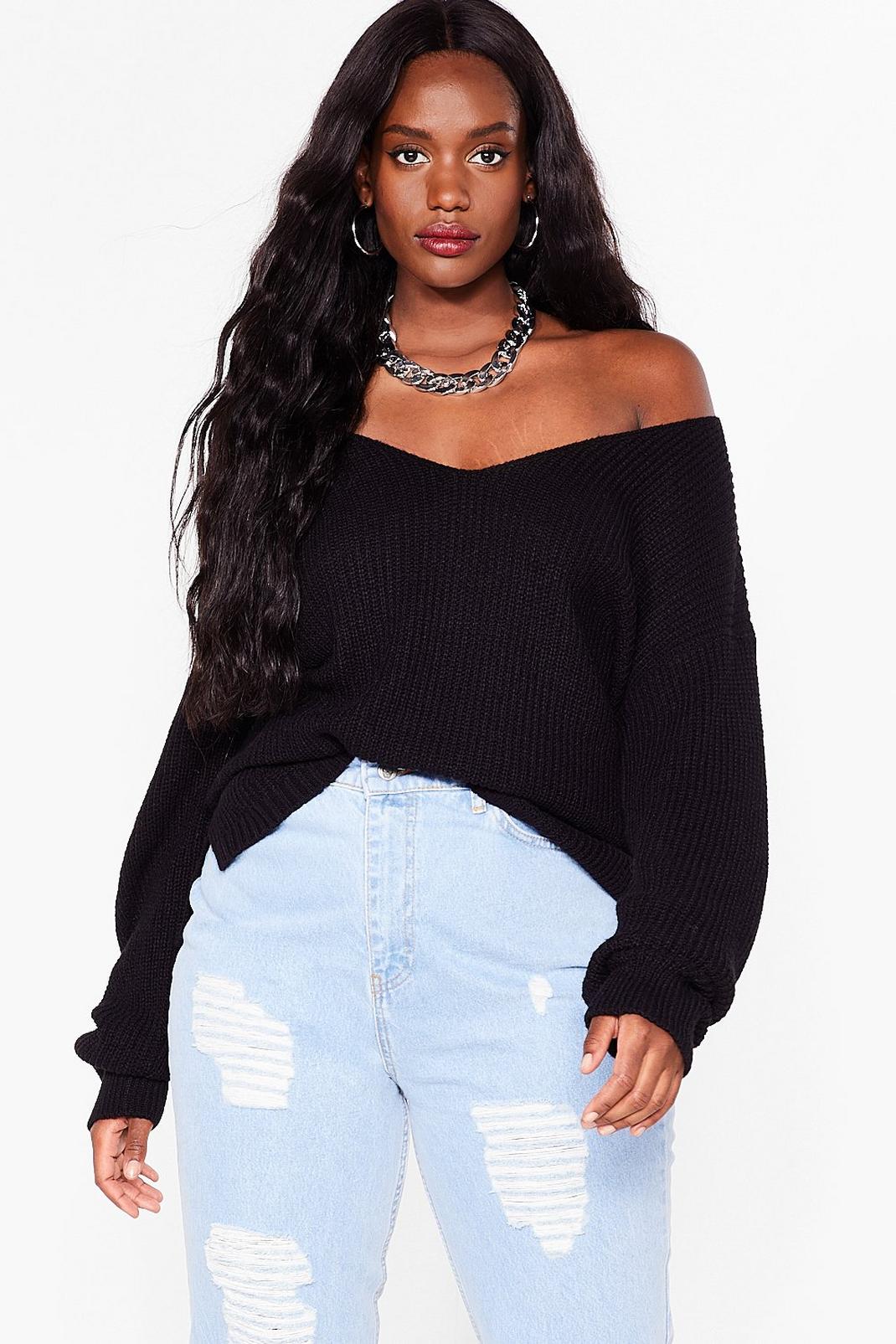 105 Plus Size Knit Off the Shoulder Sweater image number 2