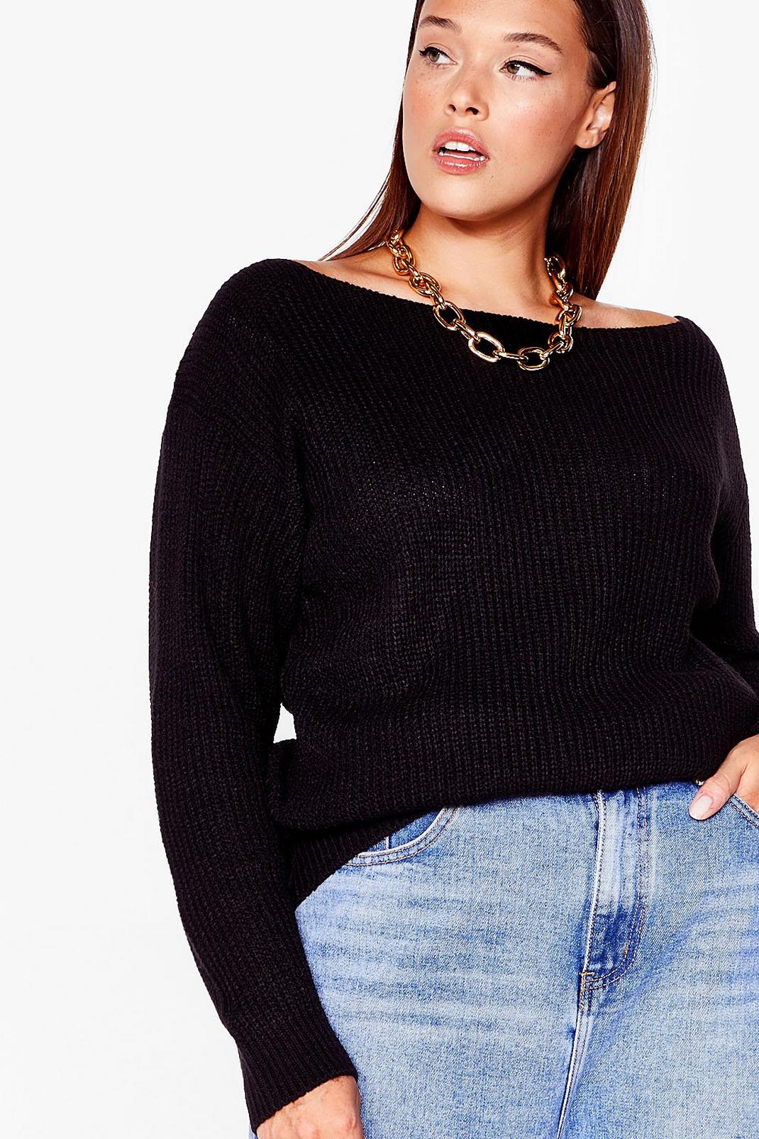 105 Plus Size Off the Shoulder Knit Sweater image number 2