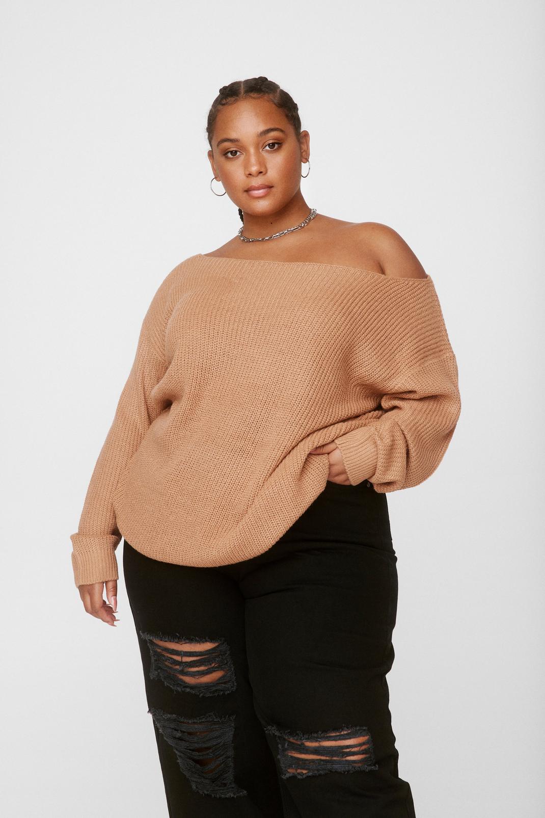 167 Plus Size Off the Shoulder Knit Sweater image number 2