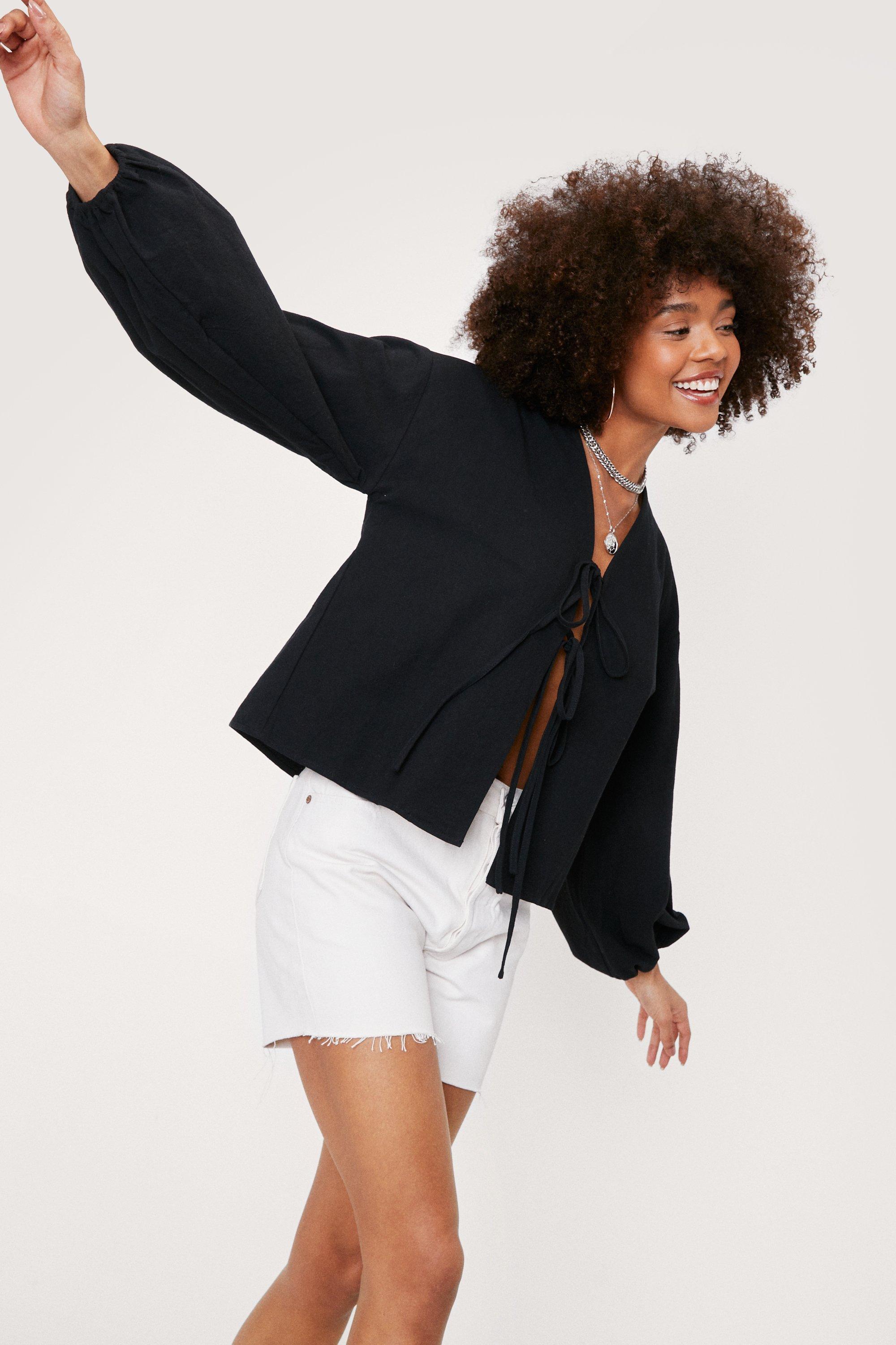 balloon sleeve tie top