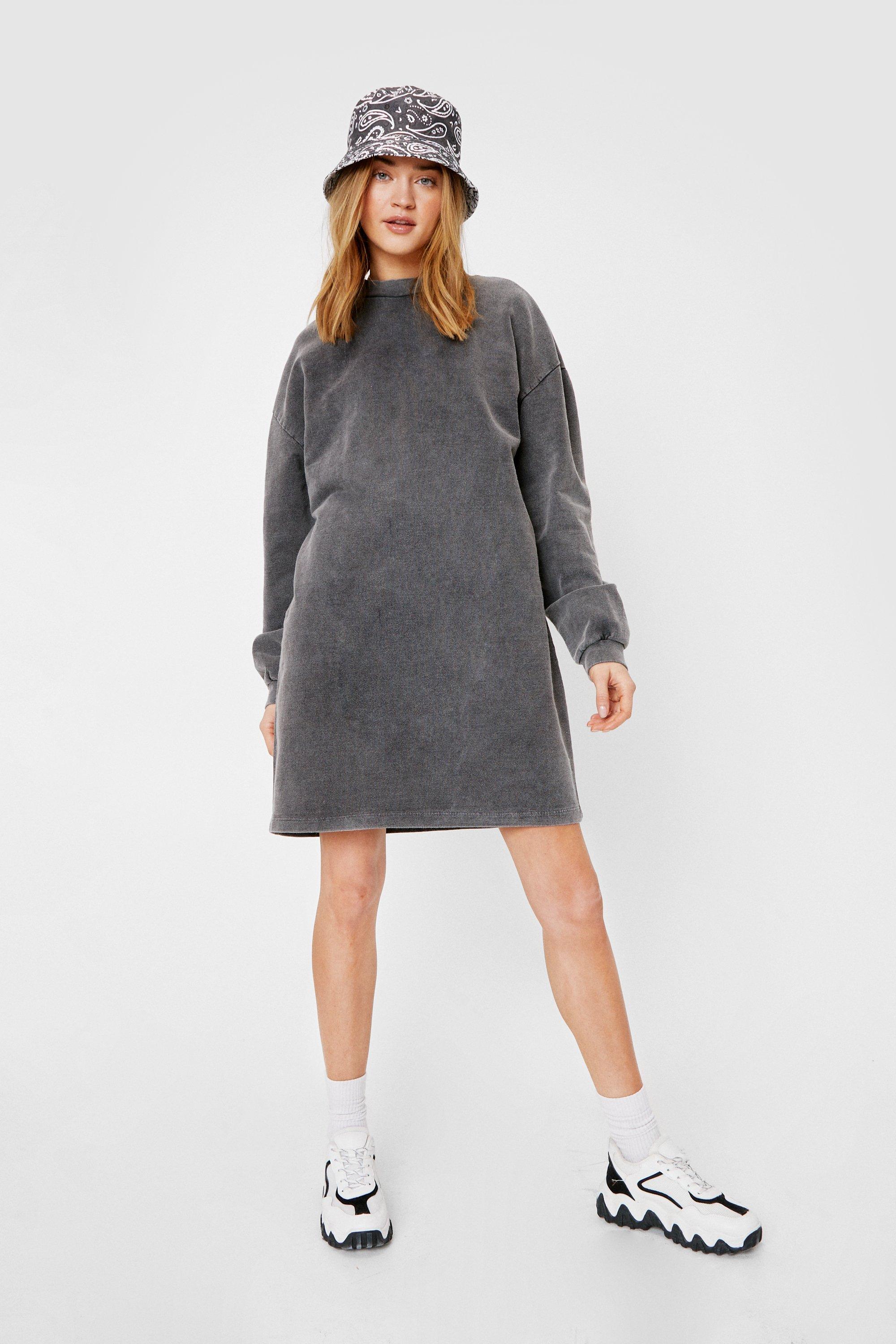 Acid Wash Mini Sweatshirt Dress