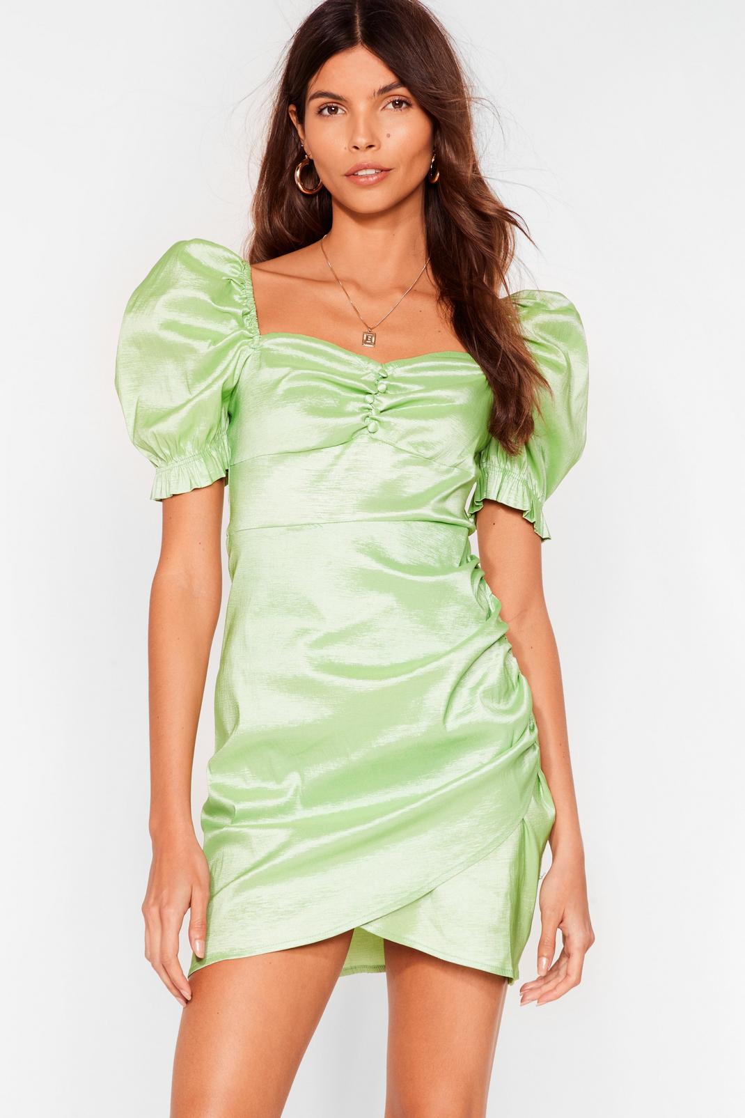 Mint Ruched Sweetheart Neckline Satin Mini Dress image number 1