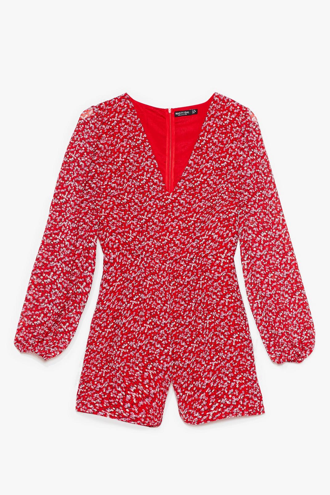 Red Grow All Out Relaxed Floral Romper image number 1