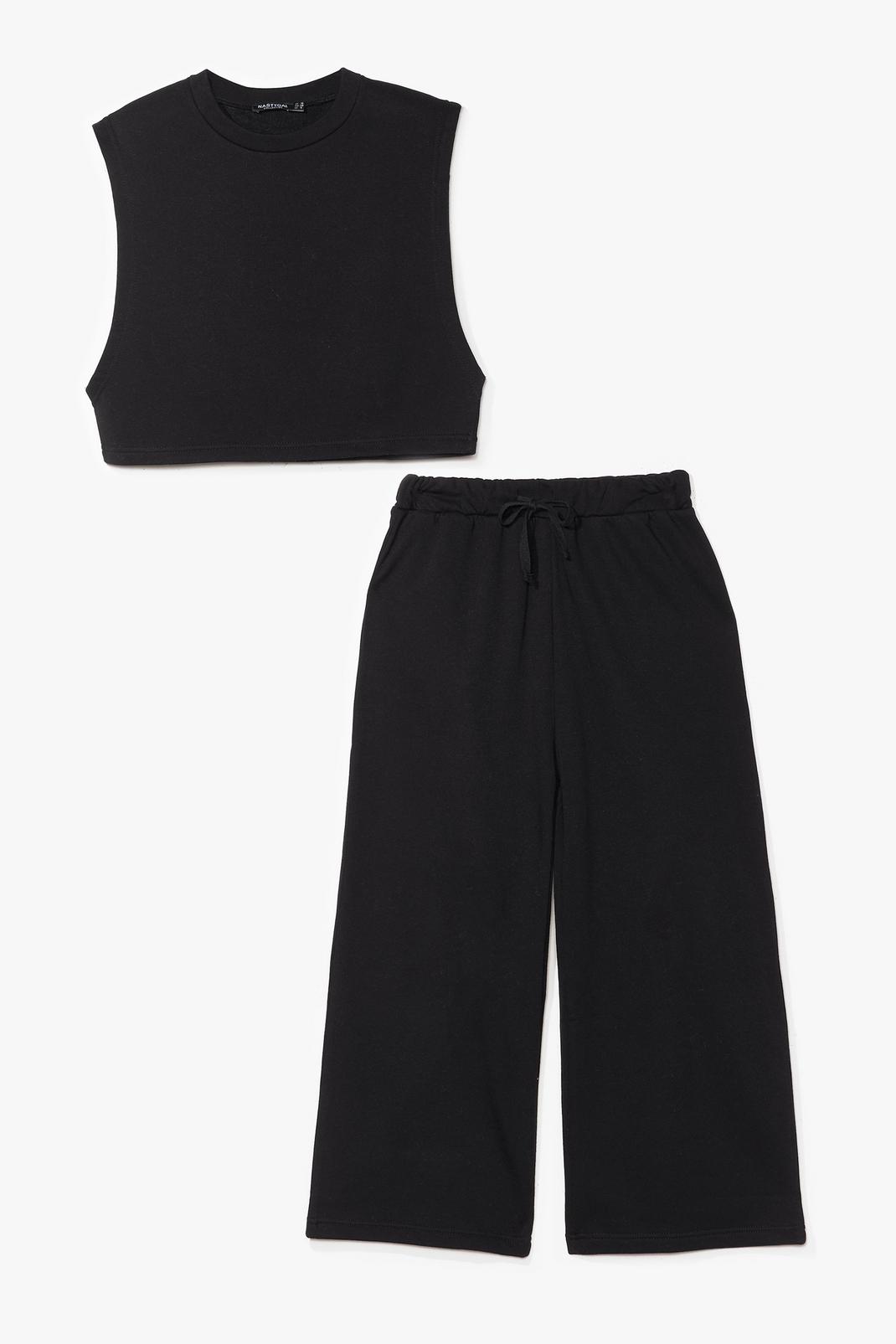 Black Cropped Vest Top and Pants Loungewear Set image number 1