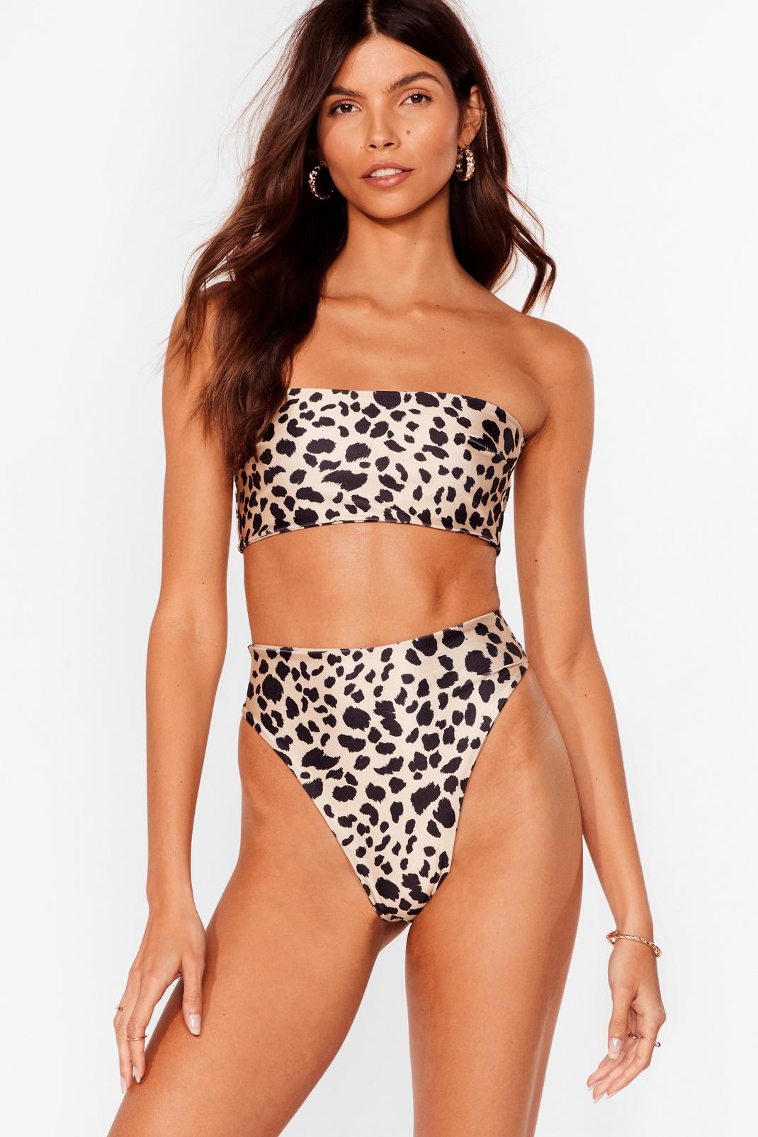 Bikini bandeau & culotte haute à imprimé léopard I'm a Savage, Brown image number 1
