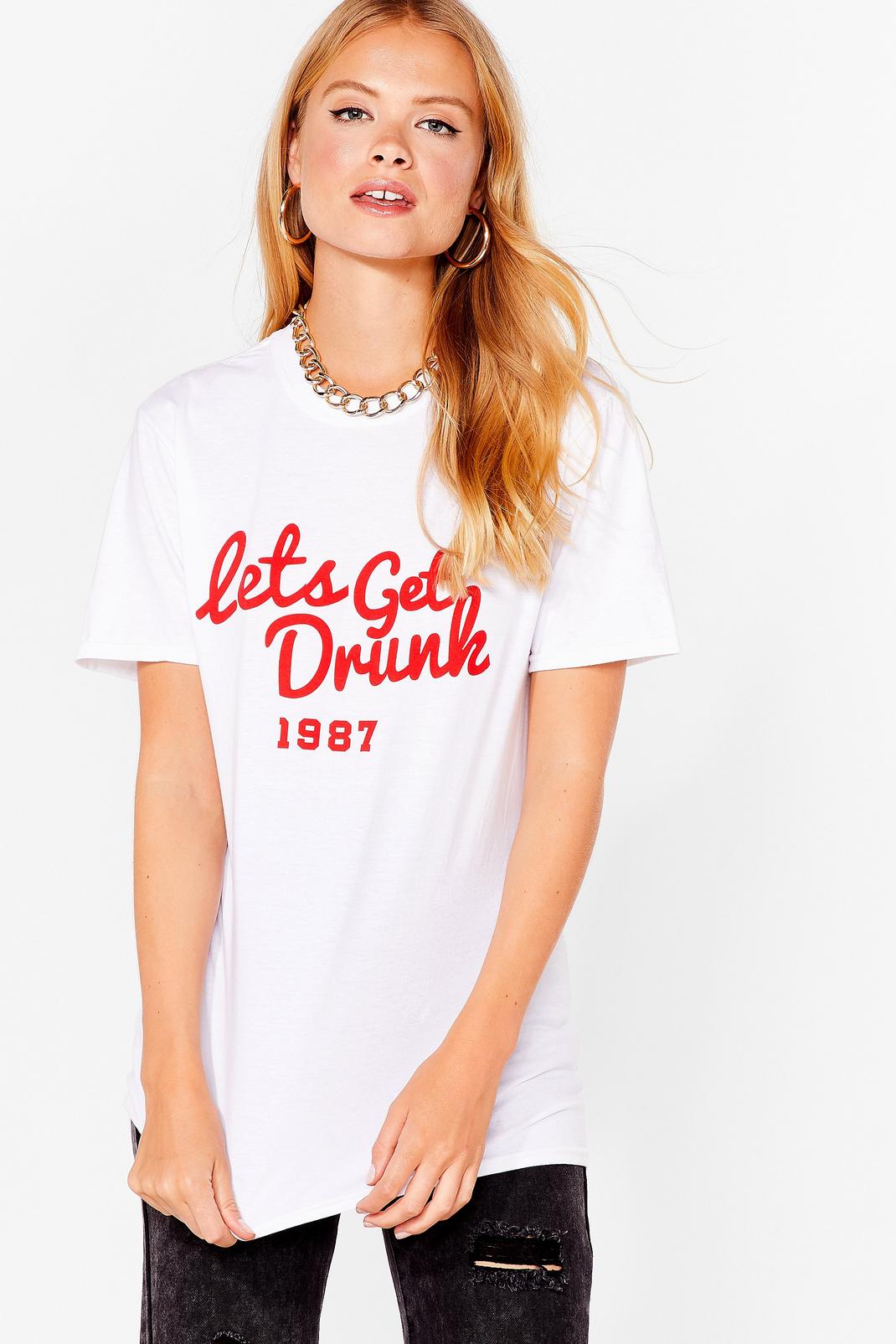 T-shirt long à impression Let's Get Drunk 1987 image number 1