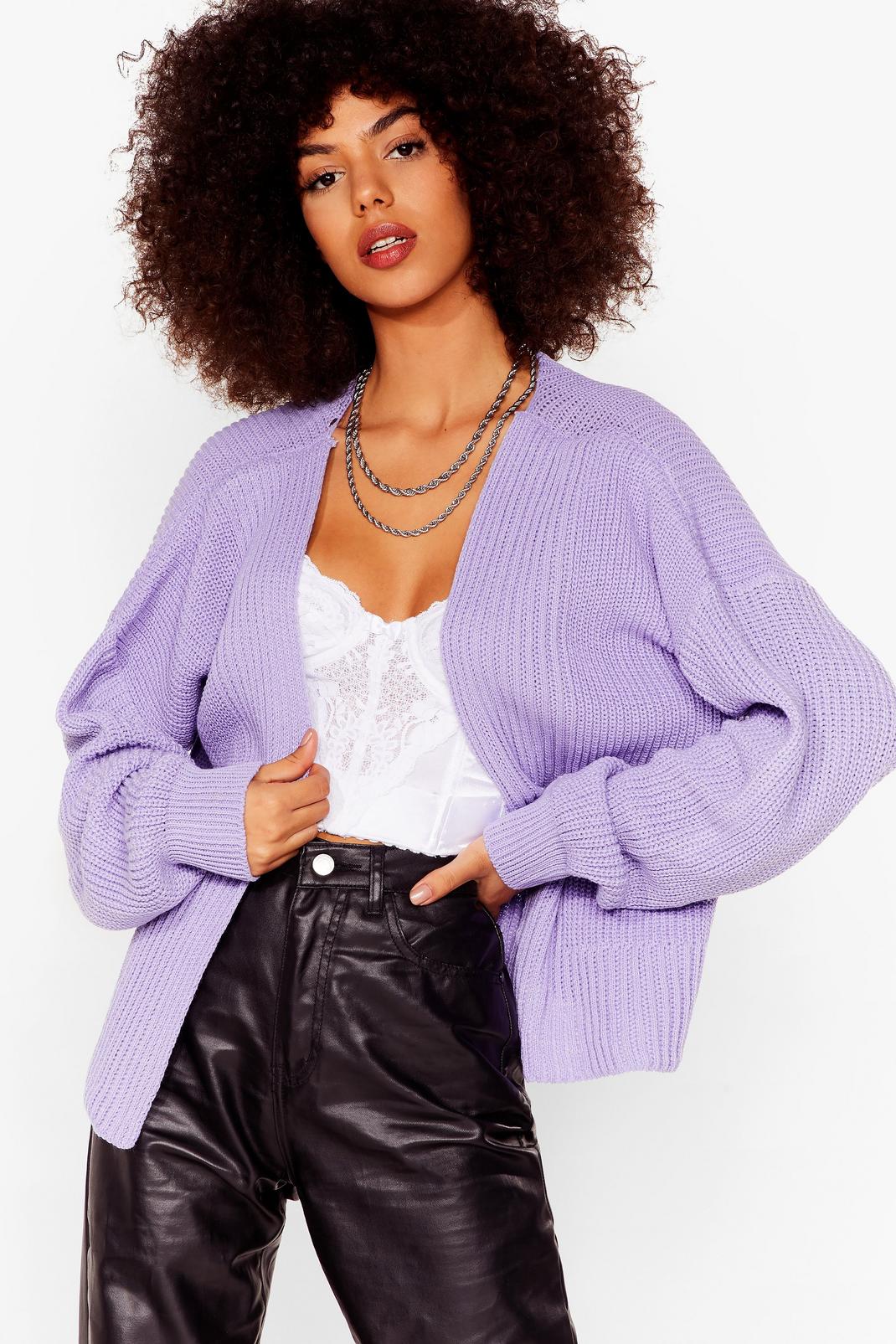 Lilac Open Front Knit Cardigan image number 1