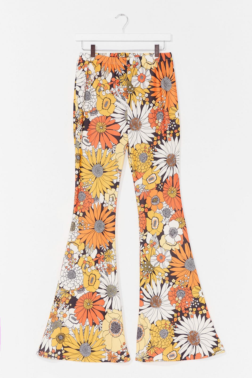 Women's High-Rise Light Wash Floral Print Flare Jeans