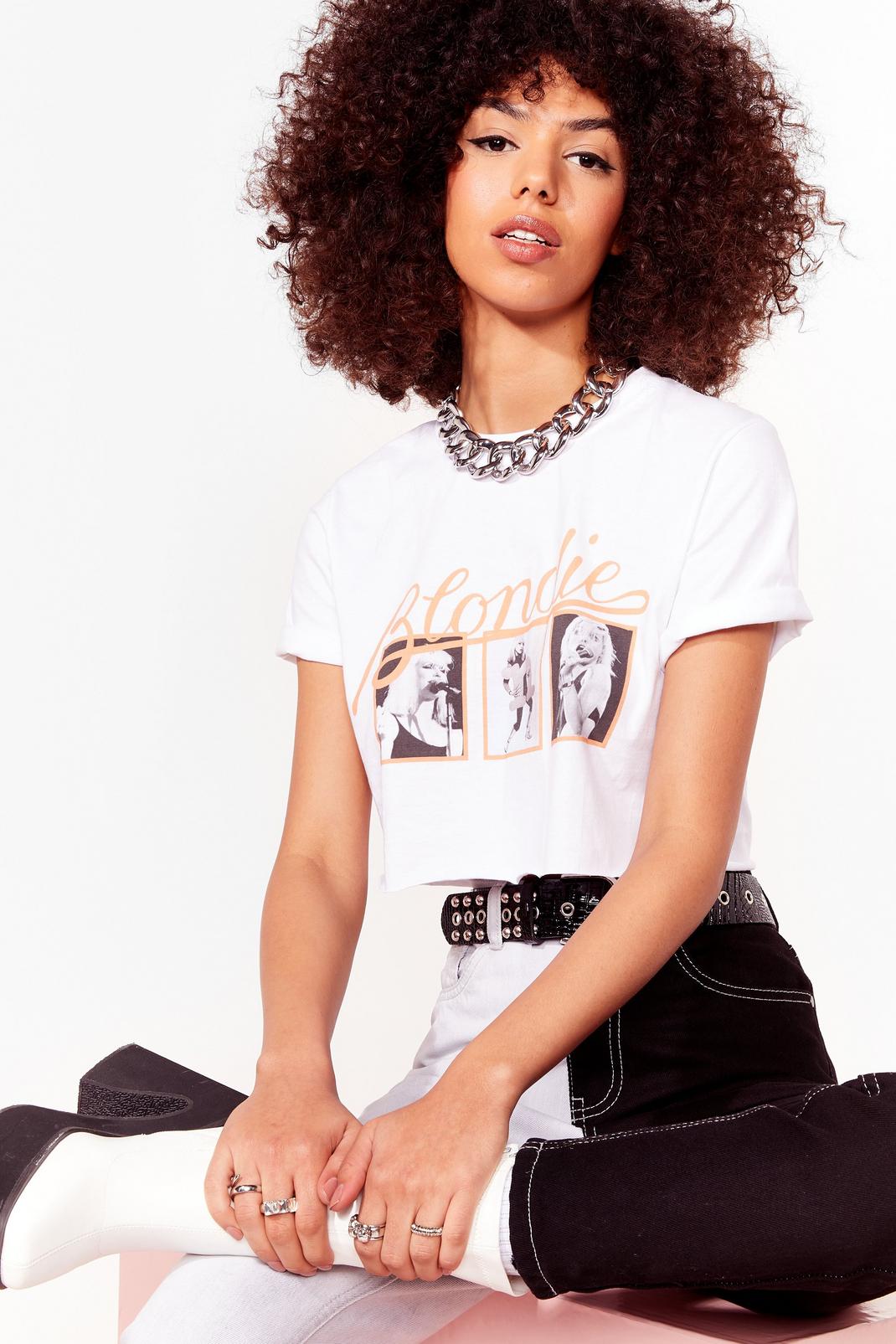 White Blondie Cropped Graphic Band Tee image number 1