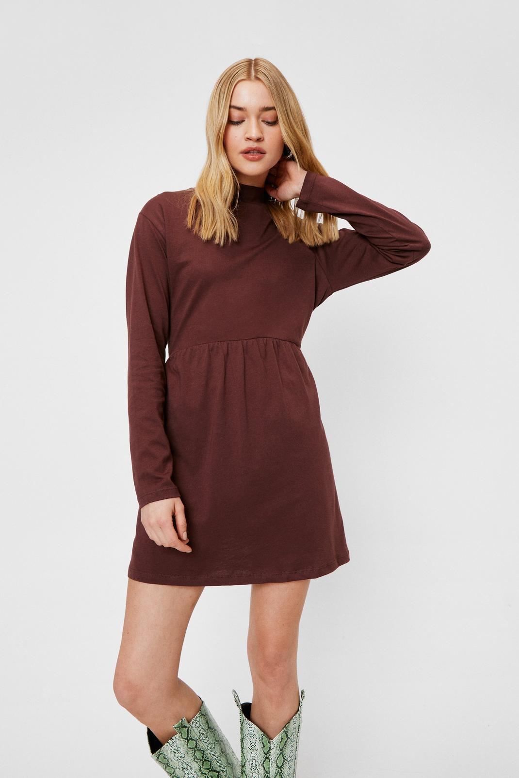 Chocolate Casual Long Sleeve Mini Skater Dress image number 1